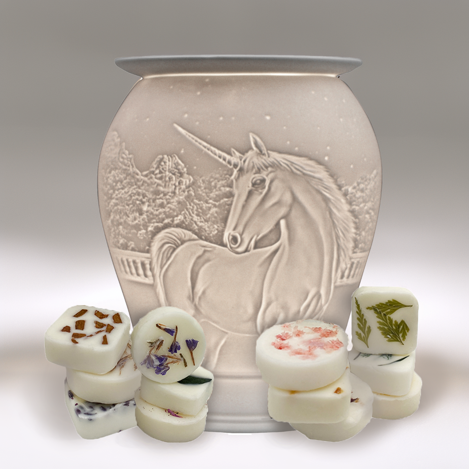 **Unicorn Design Electric Wax Warmer - Cello Porcelain Wax Melter with 12 Artisan Wax Melts for Home, Office & Aromatherapy Relaxation**