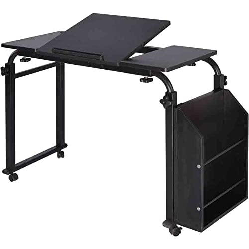 Adjustable Mobile Standing Desk with Wheels - Rolling Laptop Workstation for Home Office | Portable Computer Cart for Sitting or Standing Work (Black) | Perfect for Small Spaces, Remote Work & Office Organization