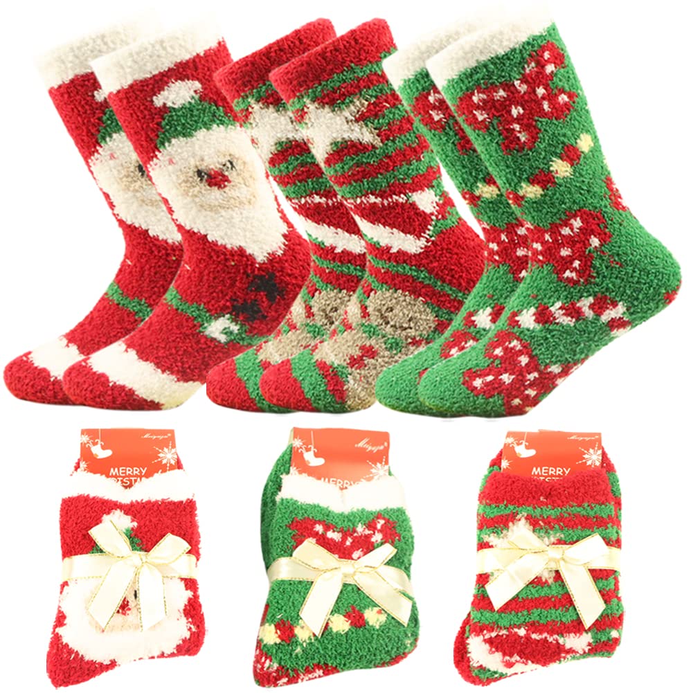 Yoicy Women's Christmas Fuzzy Fluffy Socks - Cozy Warm Winter Slipper Socks for Women, Perfect Holiday Gift for Her | Great for Home, Bedroom & Christmas Party