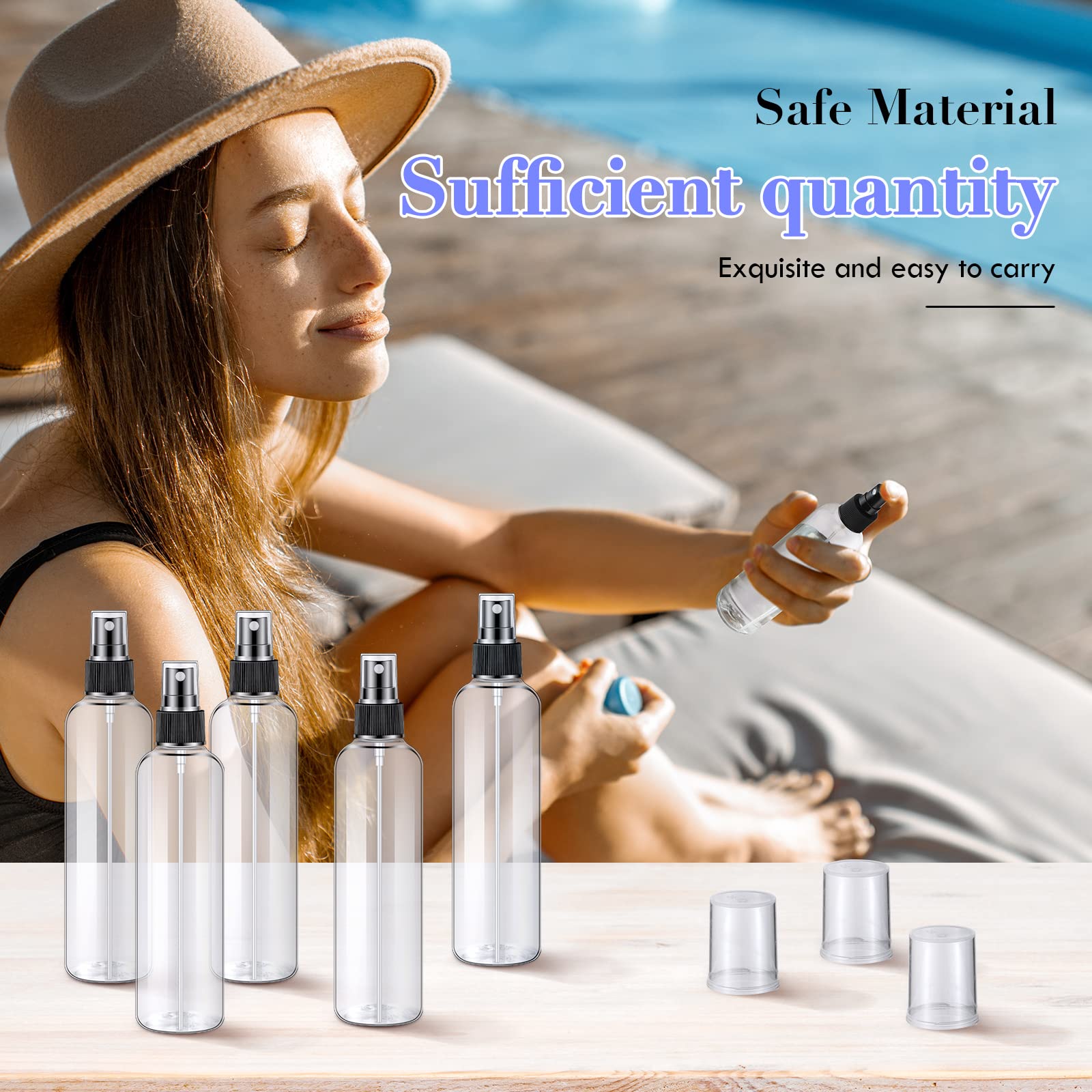 Eccliy 64 Pack 8oz Clear Plastic Spray Bottles - Fine Mist Refillable Empty Bottles with Caps for Essential Oils, Perfumes, Hair Care & Cleaning Solutions | Travel Size, Home & Salon Use
