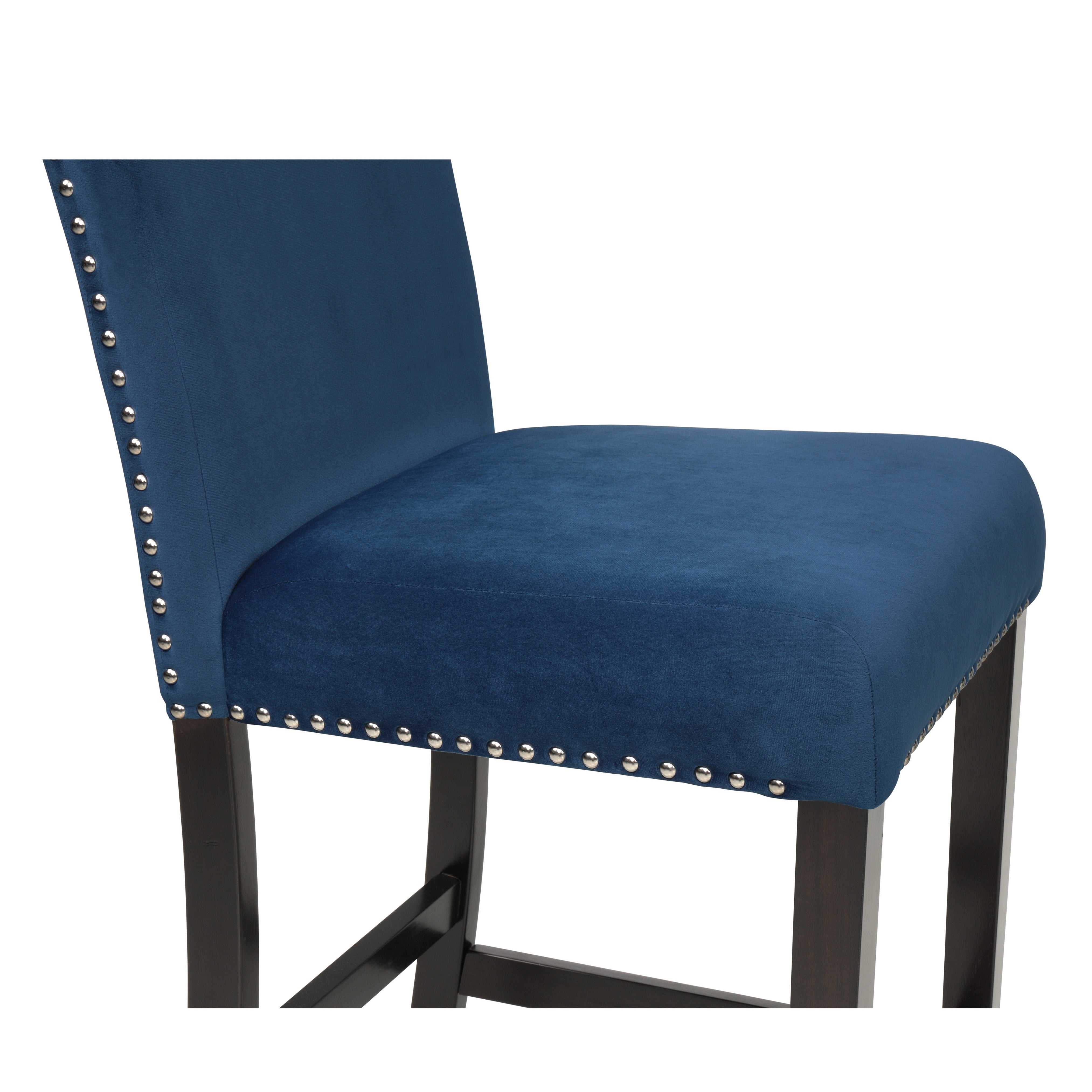 Roundhill Furniture Cobre Contemporary Velvet Counter Stool with Nailhead Trim - Set of 2 Blue Bar Stools for Kitchen Island, Breakfast Nook & Home Decor