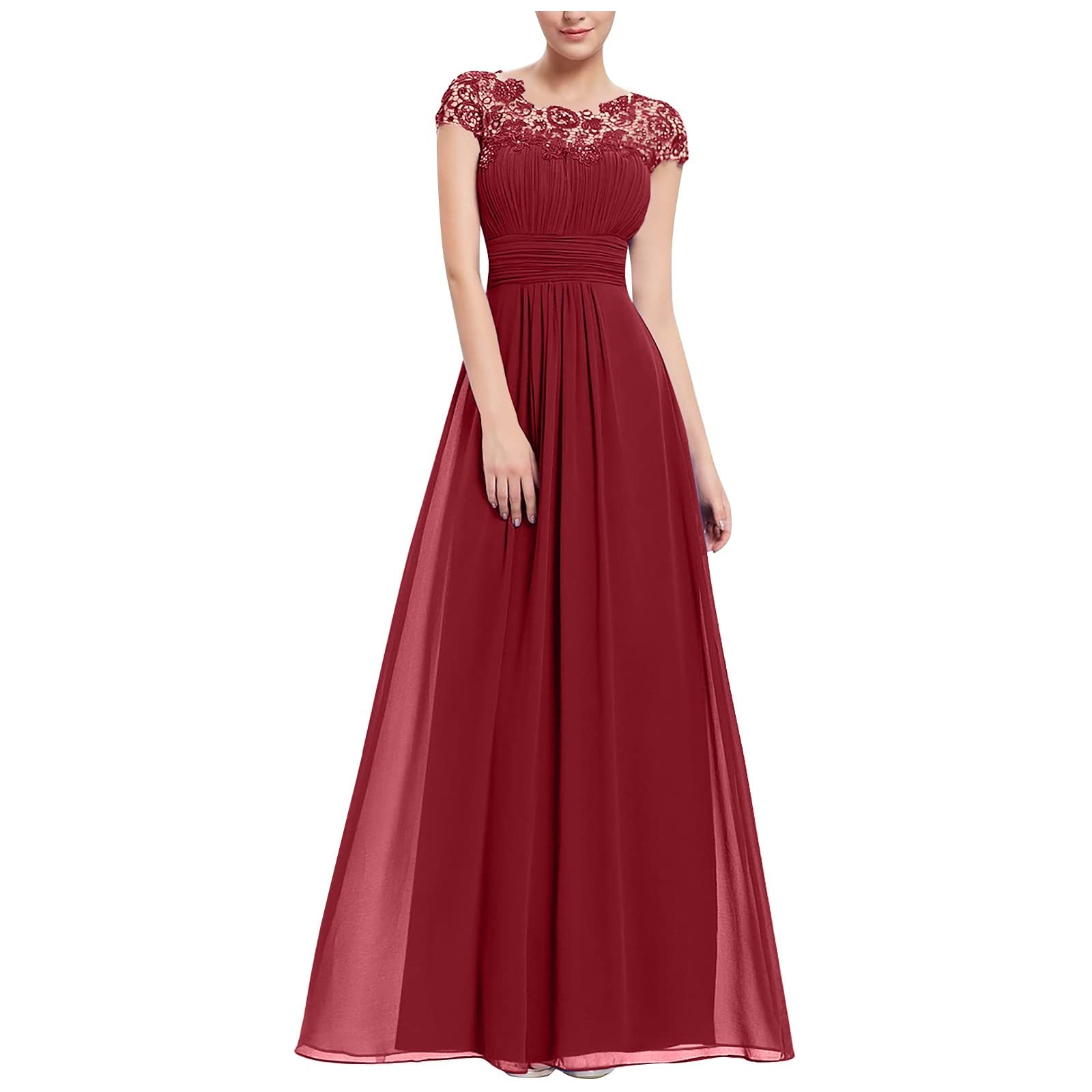 NIENDING Women's Floral Lace Maxi Dress - Elegant Round Neck Short Sleeve A-Line Cocktail Dress for Wedding, Bridesmaid & Evening Party | Perfect for Summer Garden Events, Formal Occasions & Special Celebrations