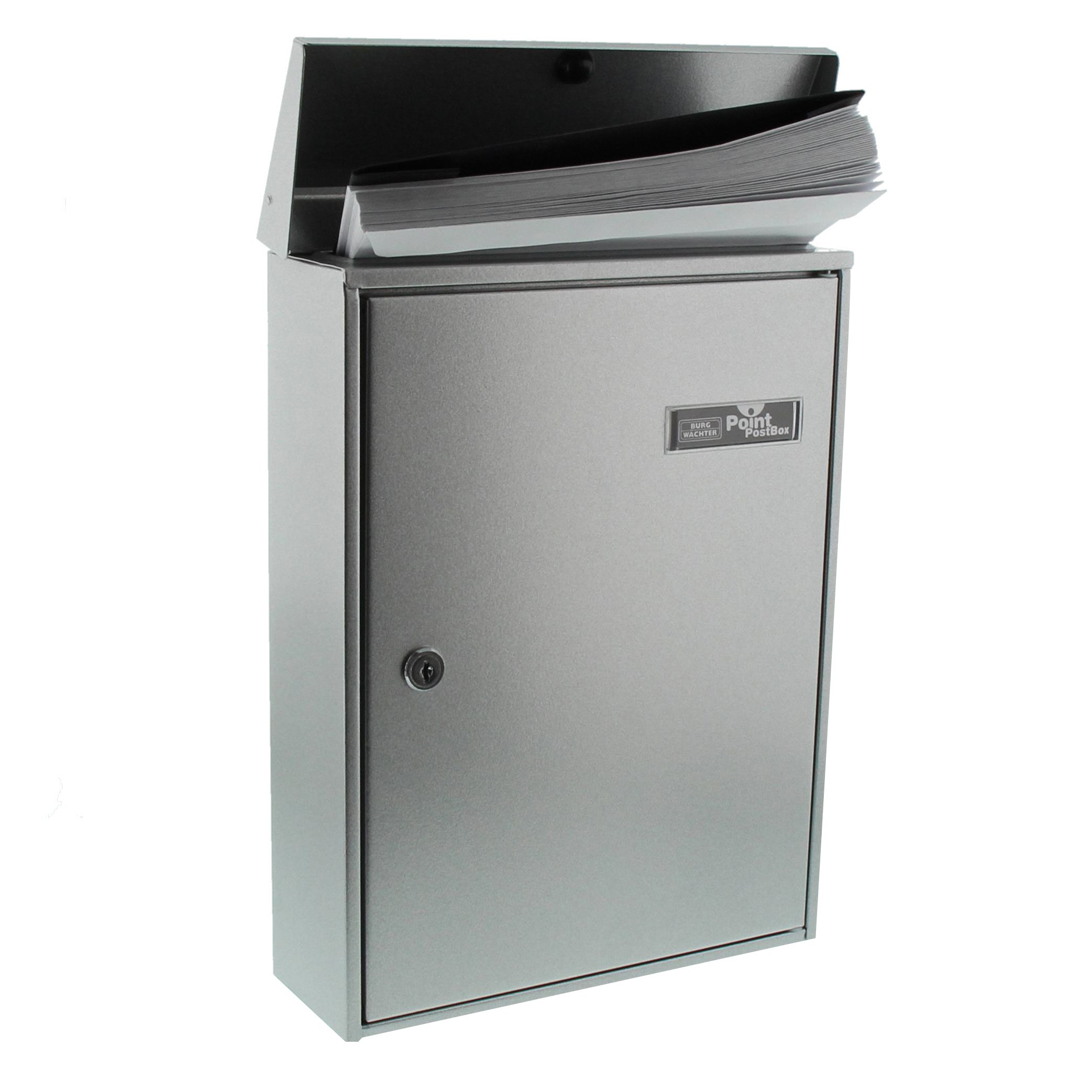 Burg Wächter Letter 5832 SI Iron-Colored Steel Wall Mount Mailbox - Secure & Durable Outdoor Letter Box for Home, Office, or Apartment - Silver Finish