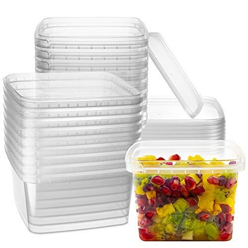 NYHI 16 oz. 20 Pack Square Clear Deli Containers with Lids - BPA Free Disposable Plastic Food Storage Containers - Airtight Meal Prep & Takeout Containers for Kitchen, Restaurant, and Catering Use