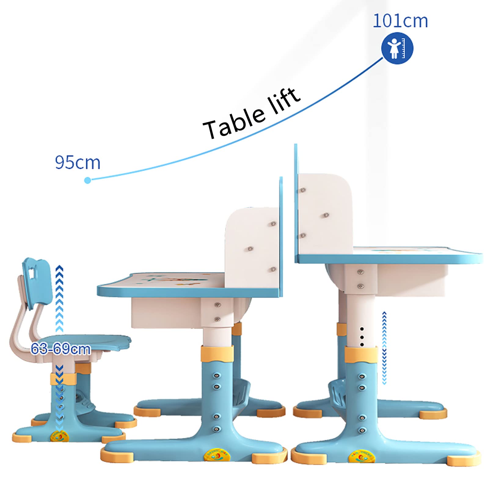 Adjustable Height Kids Desk and Chair Set with Wide Desktop & Storage Drawer - Ergonomic Study Table for Boys & Girls - Perfect for Homeschooling, Online Learning & Bedroom Study Space