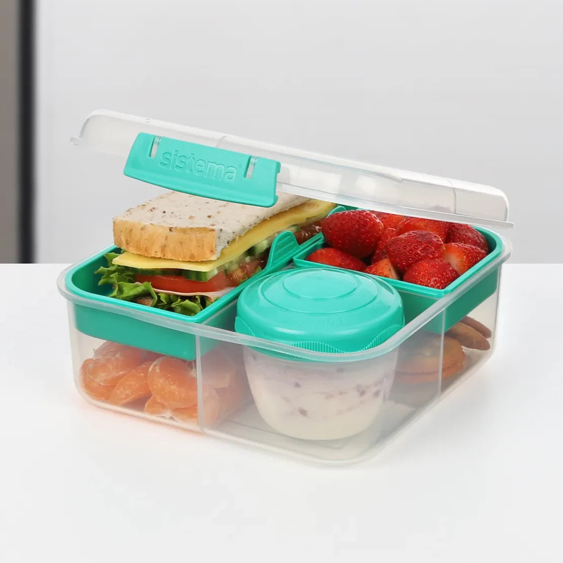 1.25L Bento Cube Lunch Box with Yogurt Pot - Teal Color Leak-Proof Food Container for Office, School & Picnic