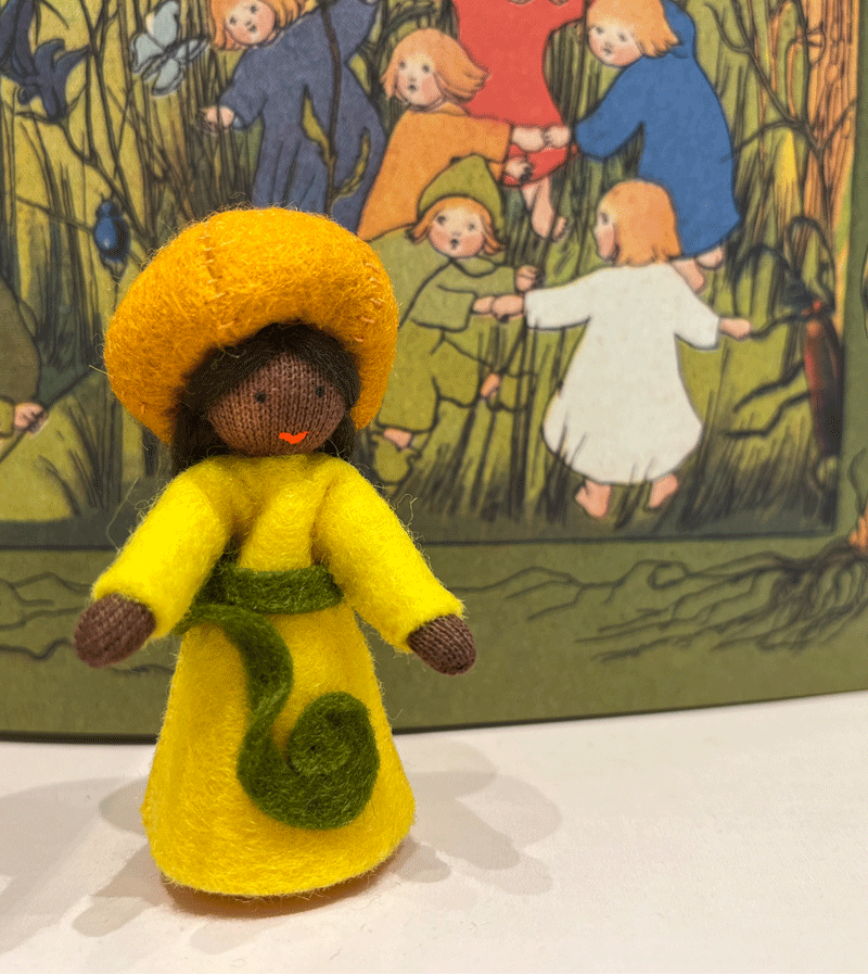 Dark Skin Pumpkin Waldorf Felt Flower Fairy - Handmade Waldorf Doll Accessory for Natural Play, Waldorf Education & Home Decor