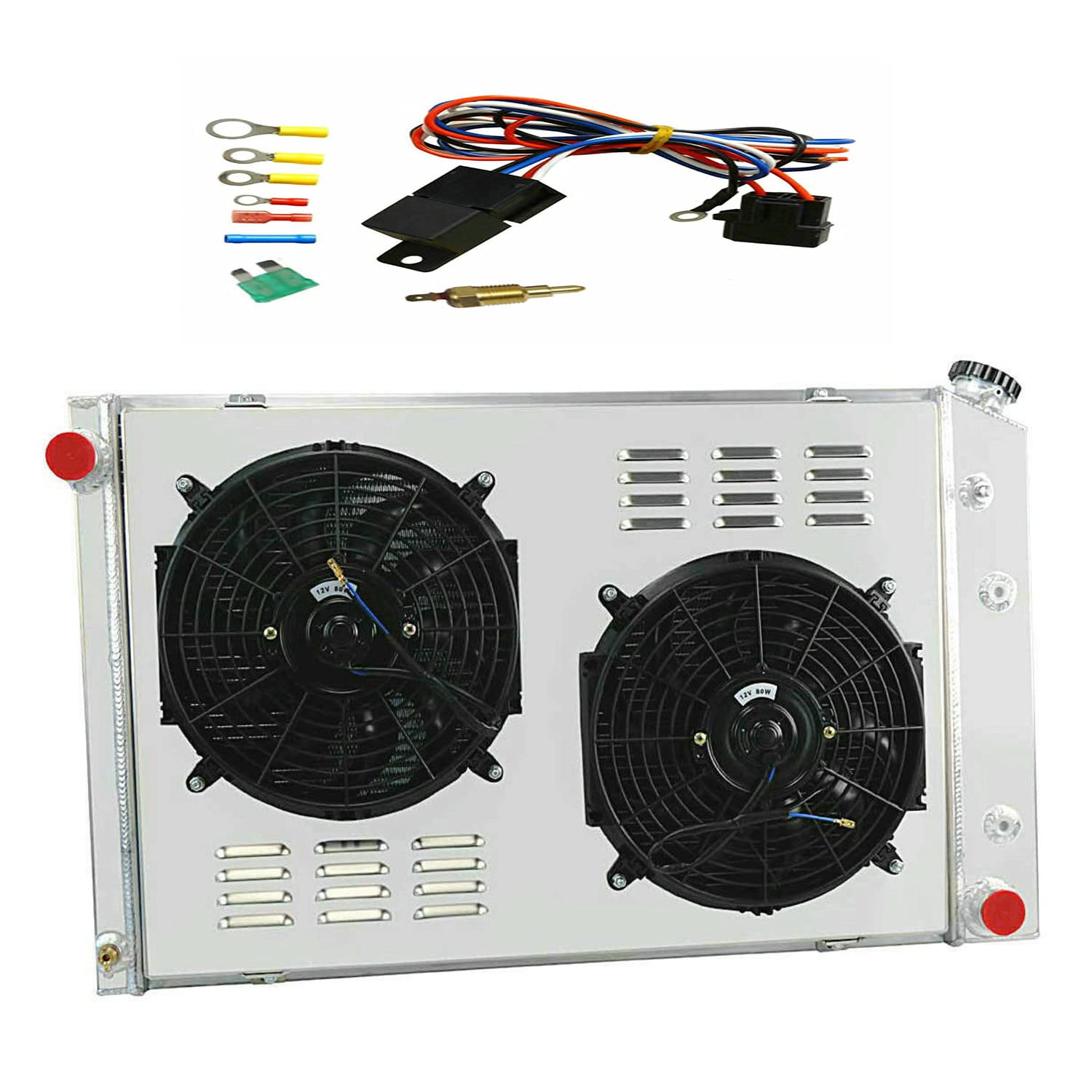 Full Aluminum Radiator with Fan & Shroud Kit for 1973-1987 Chevy C/K C10 C20 C30 C1500 C2500 Trucks - High-Performance Cooling System Upgrade for Off-Road & Towing