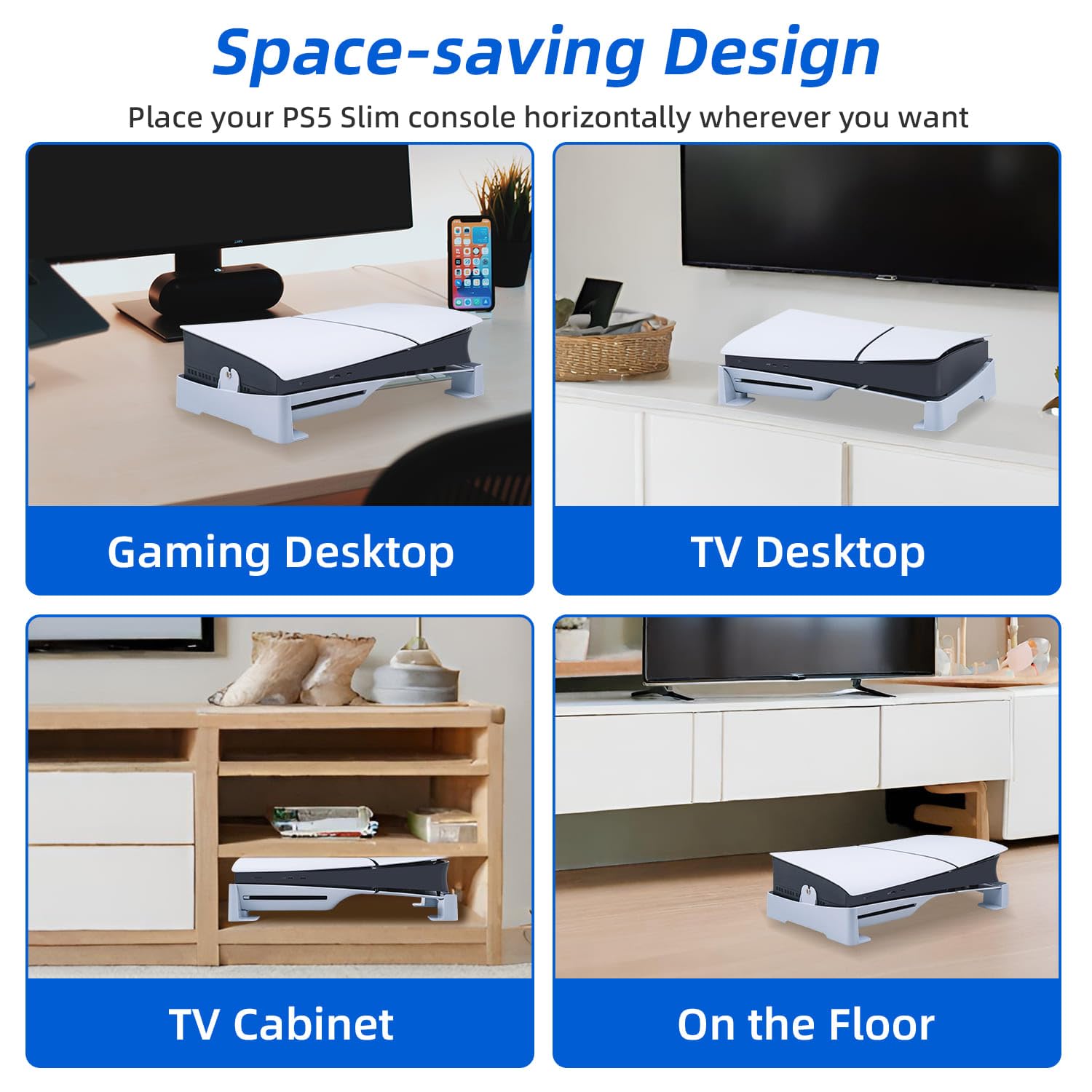 PS5 Slim & PS5 Pro Horizontal Stand Holder - Universal Console Stand Base for Sony PlayStation 5 Slim/Pro (Not for Original PS5) - Perfect for Gaming Setup & Space-Saving Storage