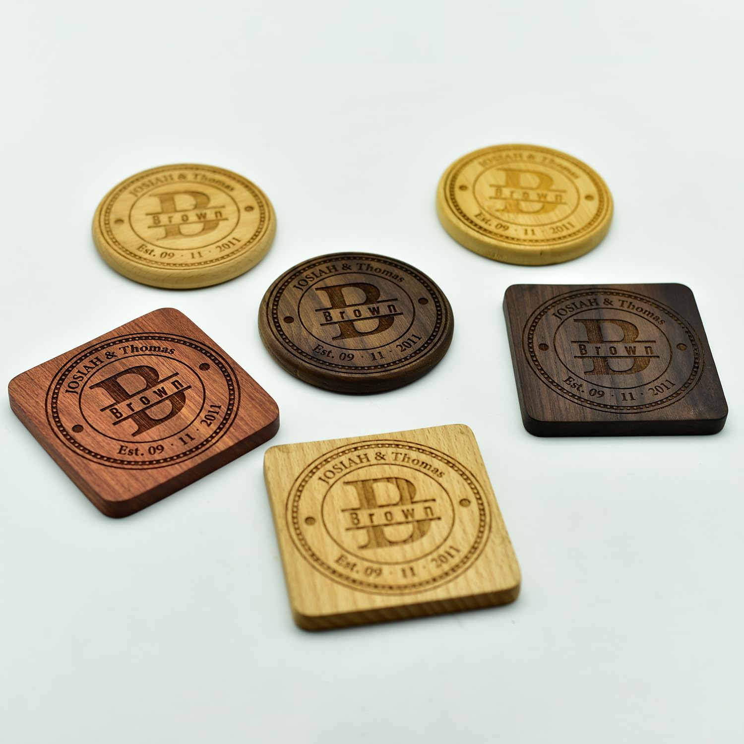 Custom Wooden Coasters Set - Personalized Wedding & Anniversary Gifts for Couples - Bar & Home Decor