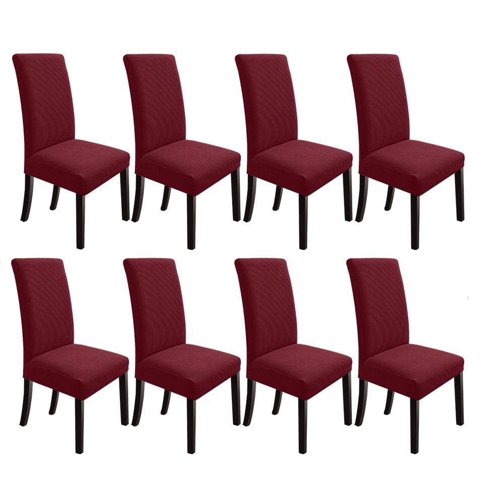 Premium Stretch Dining Chair Covers Set of 8 - Washable Parsons Chair Slipcovers for Dining Room, Wine Red - Perfect for Home, Restaurant, and Wedding Decor