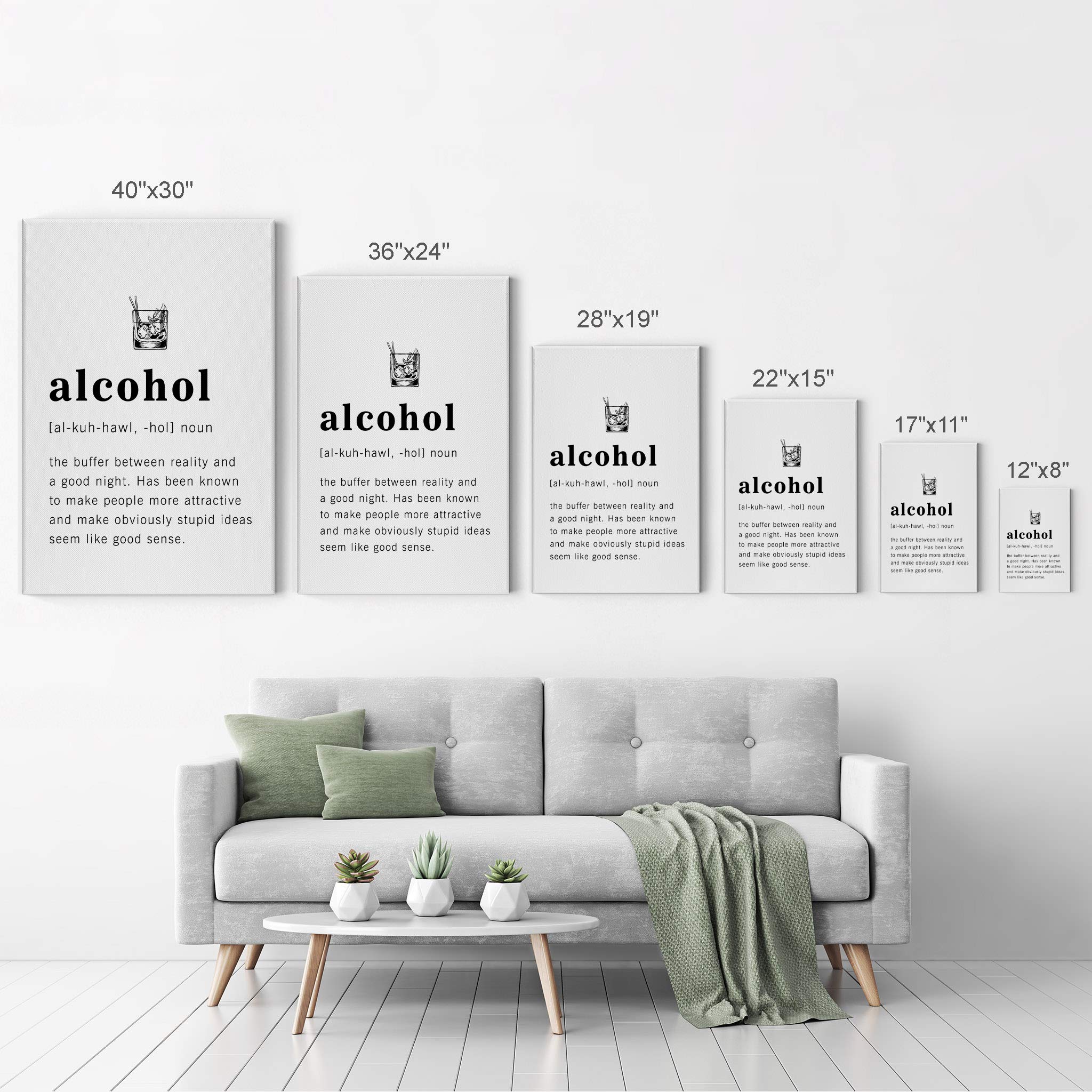 Funny Alcohol Definition Dictionary Canvas Print - Inspirational Quote Wall Art for Office, Living Room, Bedroom & Bathroom Decor - Ready to Hang 36x24 Inches - Made in USA | Perfect for Home Bars, Man Caves & Gag Gifts