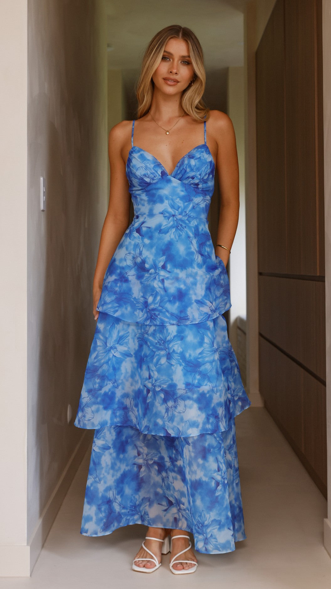 Kelli Maxi Dress - Blue Floral Print Long Summer Dress for Women, Beach Wedding & Vacation Outfit