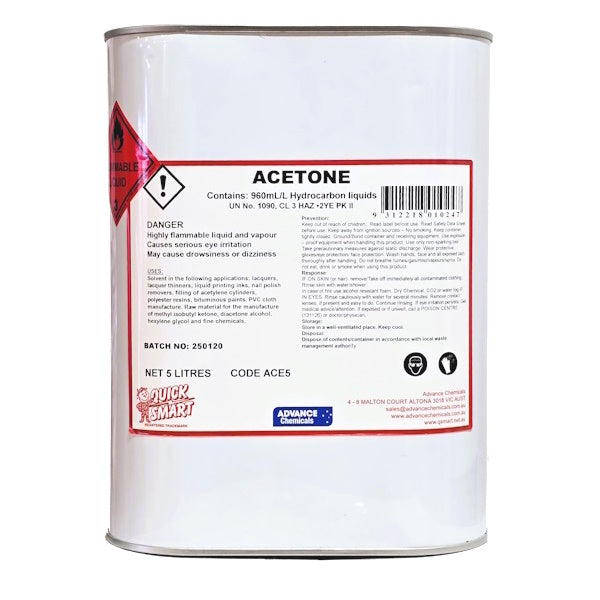 Quick Smart Acetone 960ml/l Hydrocarbon Liquids - Fast-Acting Nail Polish Remover & Paint Thinner for Professional Salon, DIY Projects & Industrial Cleaning