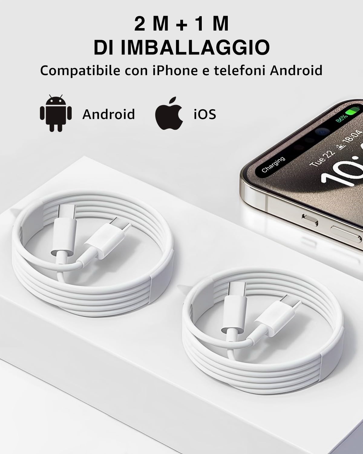 Premium USB C Cable [2-Pack 1M+2M] Fast Charging & Data Sync for iPhone 15/14/13 Pro Max, iPad Pro/Air, Samsung Galaxy S24/S22/S21, Huawei, Google Pixel, PS5, Xiaomi, OnePlus - Perfect for Home, Office & Travel Charging