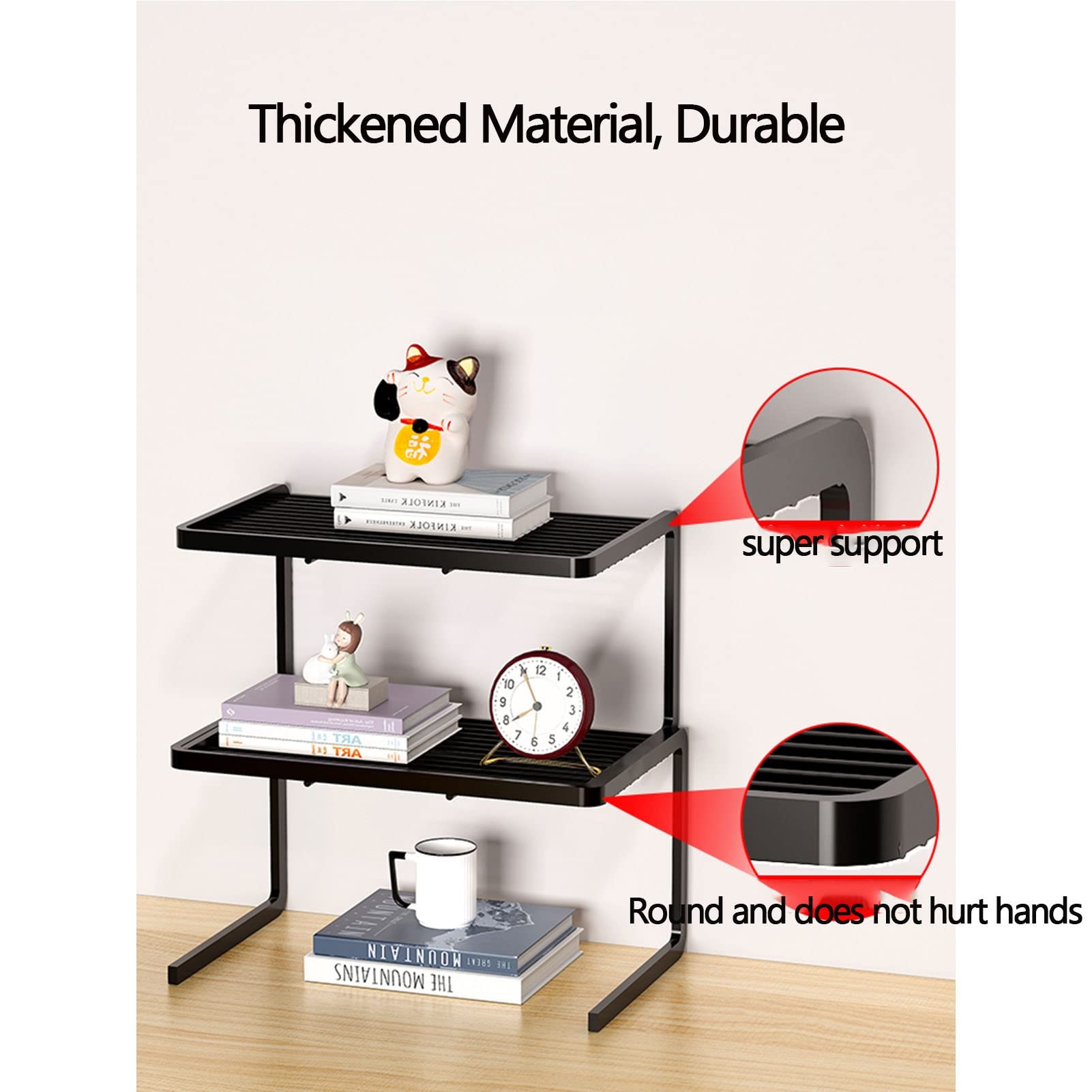 3-Tier Wrought Iron Desktop Organizer - Multifunctional Storage Shelf for Computer Desk, Books & Office Supplies | Space-Saving Design for Dorm, Kitchen & Home Office Organization