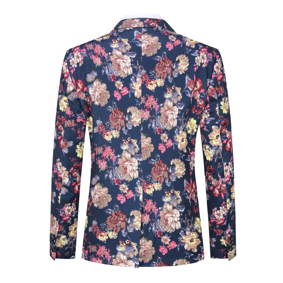 2 Piece Slim Fit Floral Print Suit for Men - Navy Blue Business Formal Wear - Perfect for Office, Wedding & Special Occasions