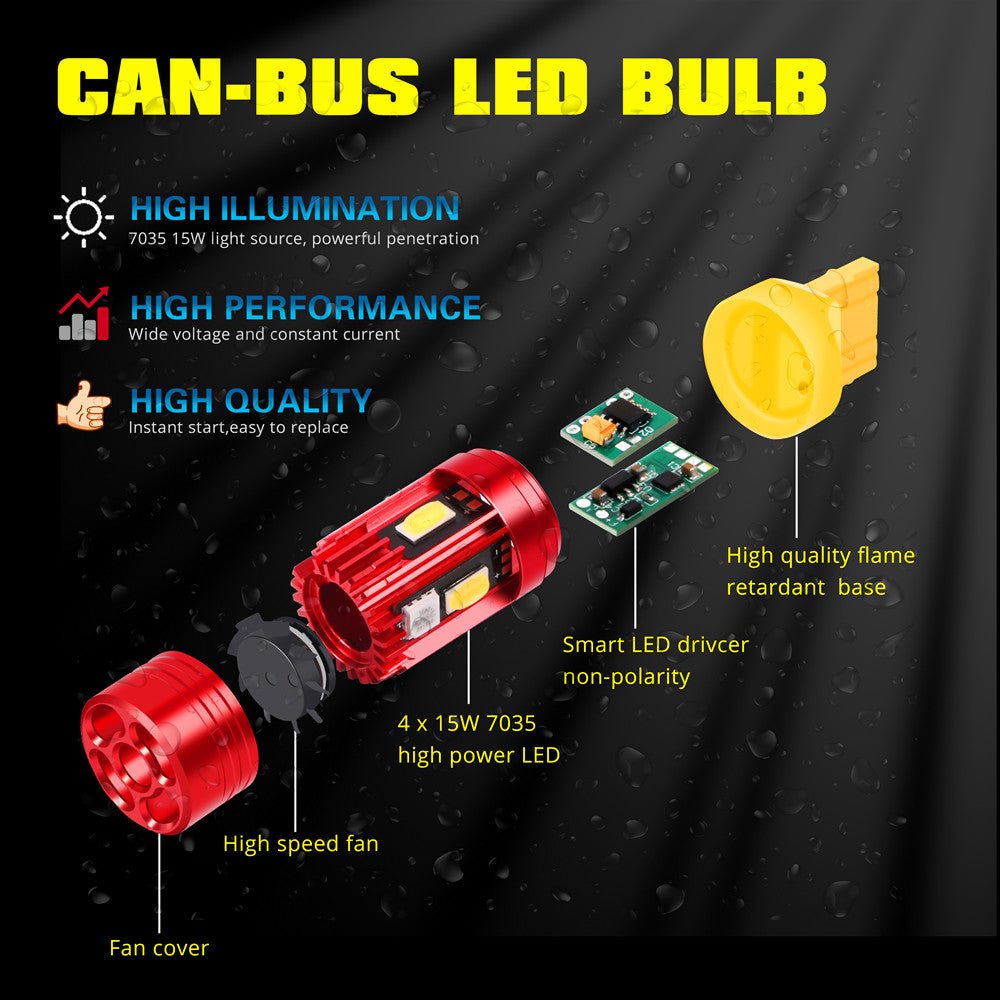 Amber Yellow CAN Bus T20 7440 7443 7444NA LED Bulbs - Error Free Turn Signal Lights for Cars, Trucks, Motorcycles - Perfect for Daytime Visibility & Enhanced Safety