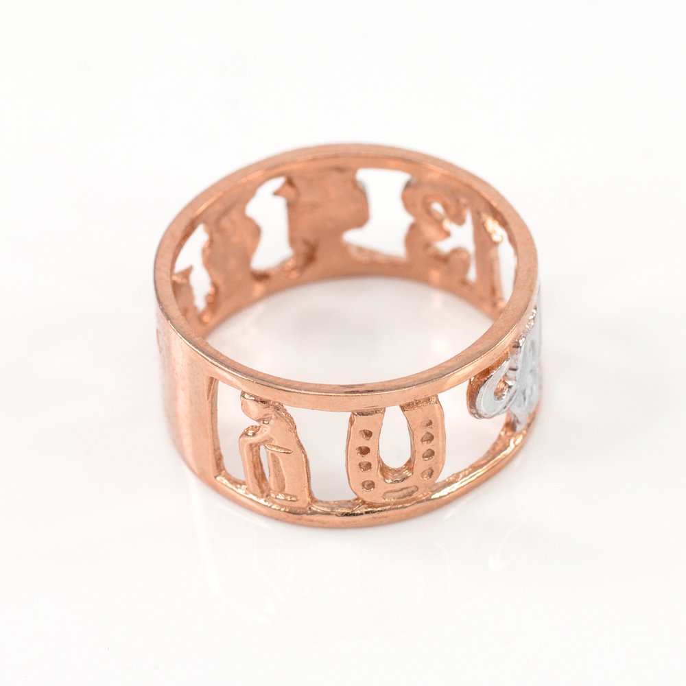 10K Two-Tone Rose & White Gold Lucky Charm Ring - High Polish Open Design for Good Fortune - Perfect for Gifts, Weddings & Daily Wear