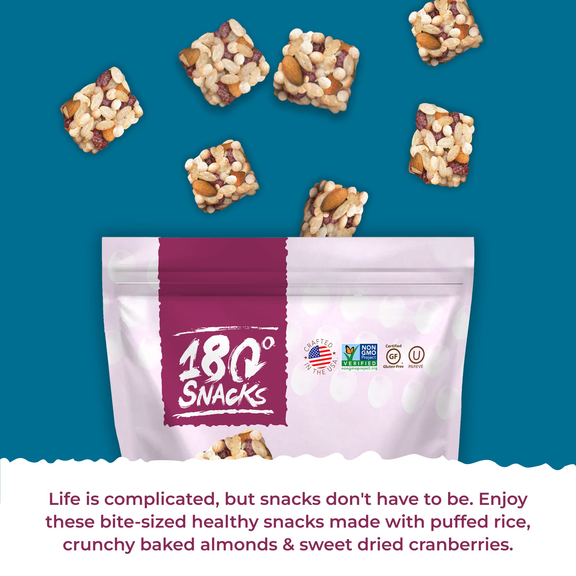 180 Almond Rice Pops with Cranberries - Healthy Non-GMO, Dairy-Free, Gluten-Free Snacks for Kids & Adults - 15 oz Pack - Perfect for School Lunches, Office Snacks & On-the-Go Energy Boost