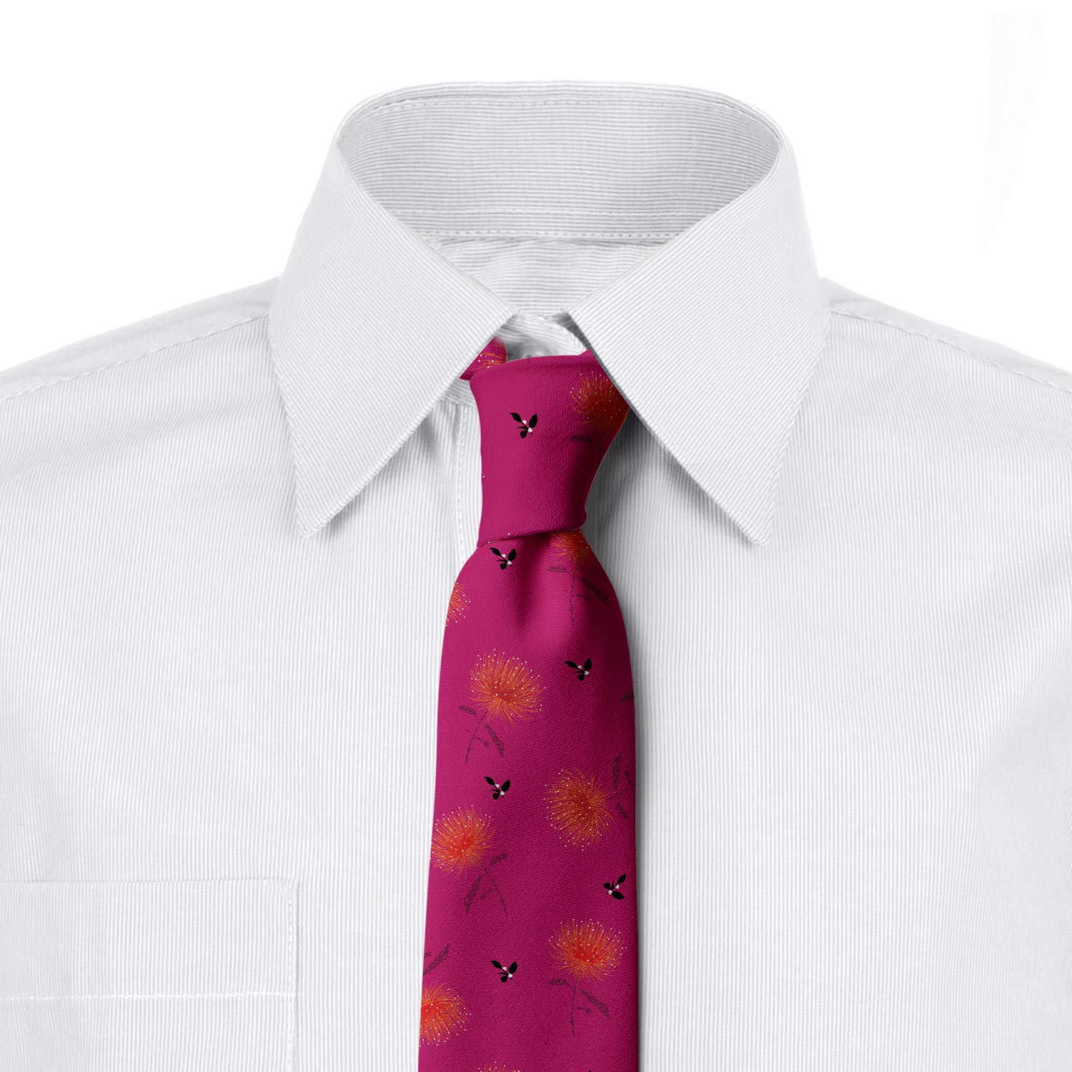 Ambesonne Spring Necktie - Powder Puff Flowers & Spring Beetles Design | 3.7 Inch Wide | Magenta Vermilion Color | Perfect for Weddings, Easter & Spring Office Wear