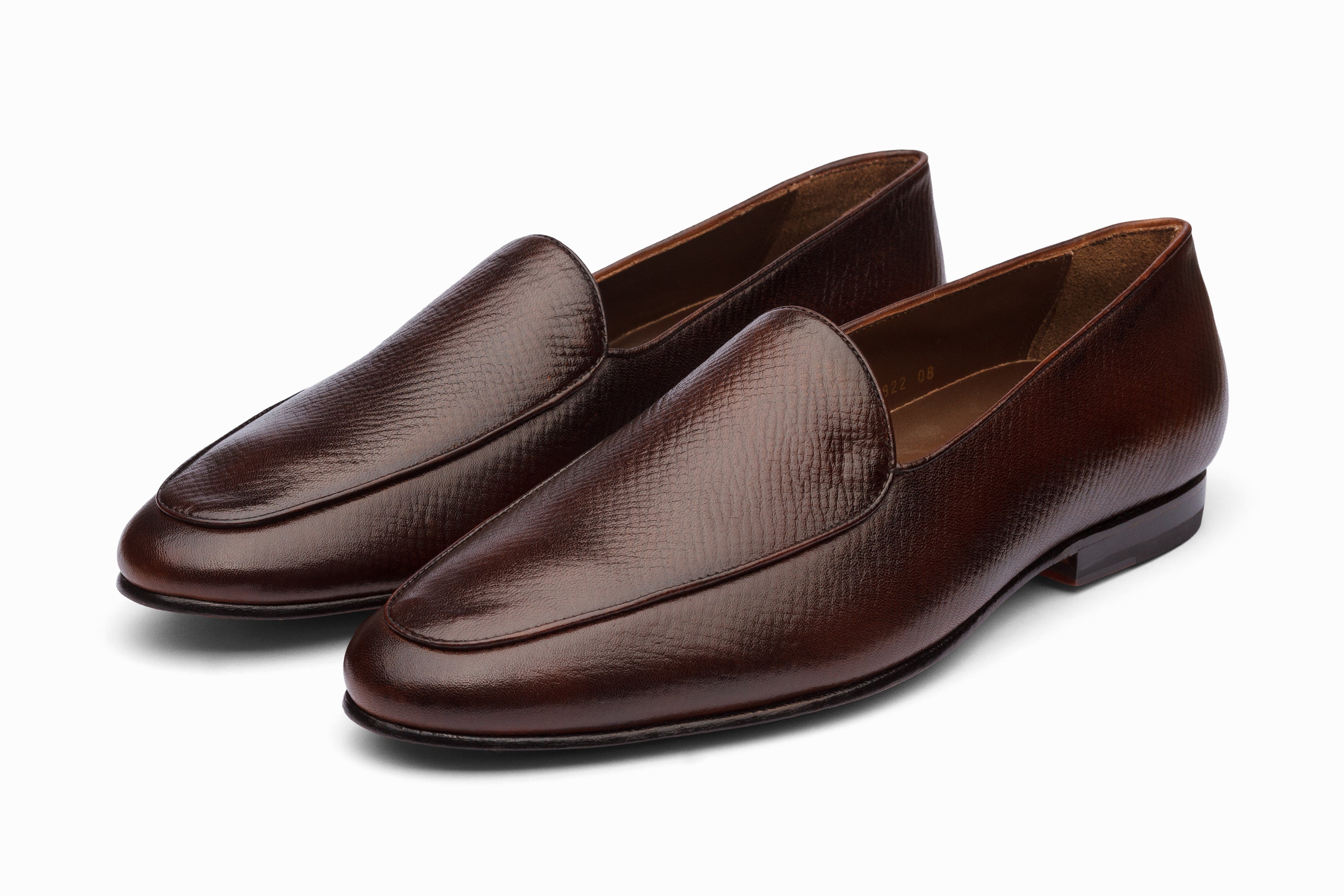 Premium Belgian Loafers for Men - Dark Brown Hatch Grain Leather - Comfortable & Stylish Slip-On Shoes for Business, Office & Casual Wear