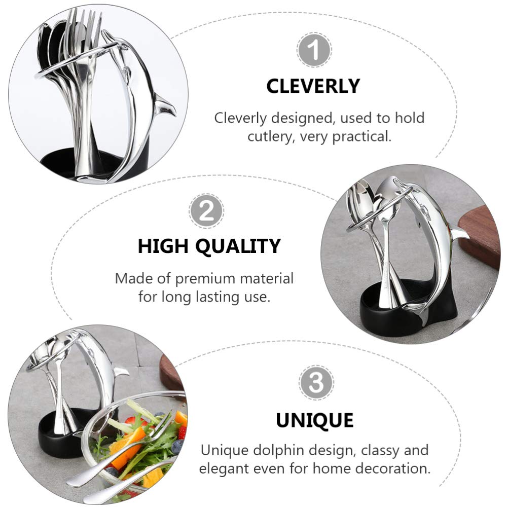 DOITOOL 3-Piece Stainless Steel Forks and Spoons Set with Dolphin Base Organizer - Elegant Silverware for Dining, Kitchen & Party Use | Durable Tableware for Restaurants, Home & Outdoor Picnics