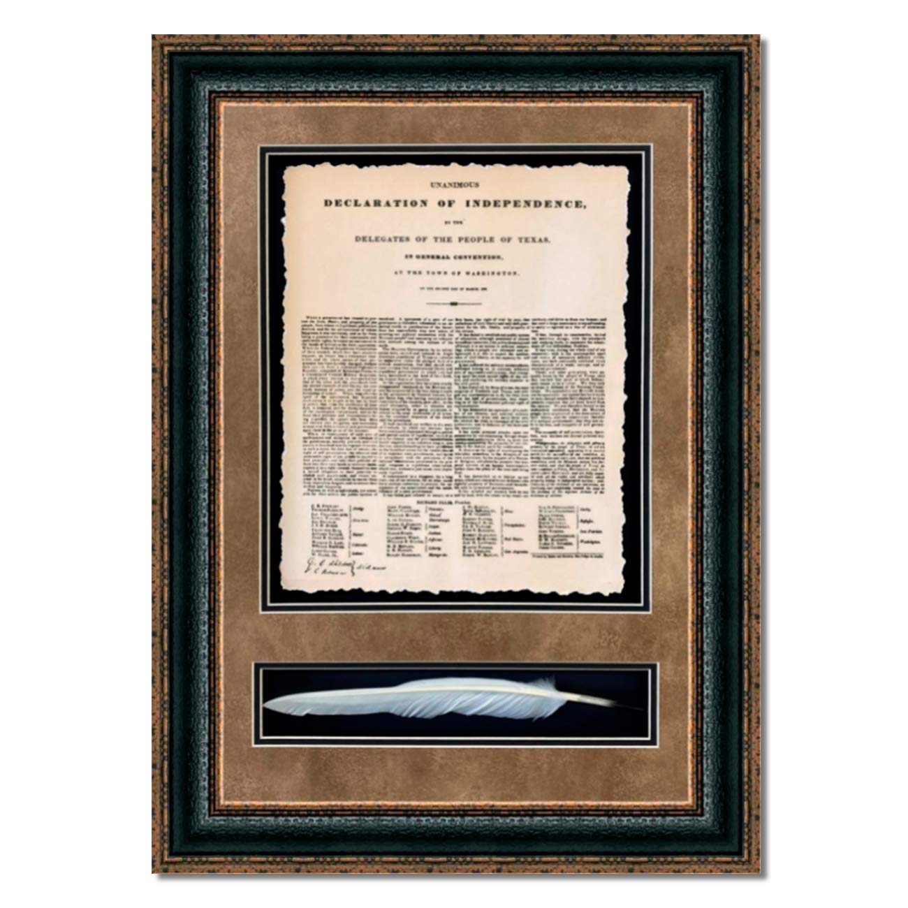Texas Declaration of Independence with Quill - Custom Framed Historic Document on Archival Paper, Fade-Resistant Ultra Chrome Ink - 29L x 23W - Perfect for Home Office Decor, Classroom Display & Texas History Enthusiasts