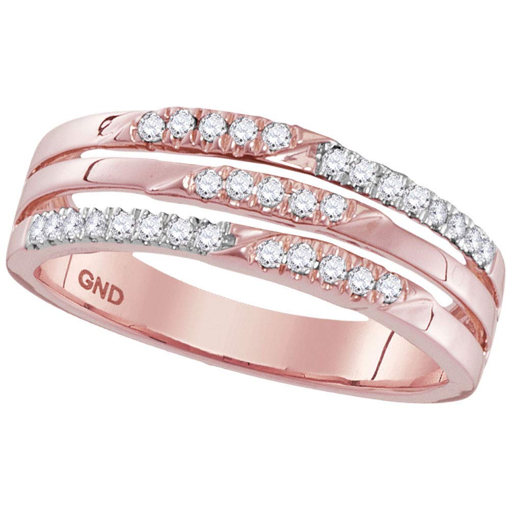 10K Rose Gold Women's Round Diamond 3-Row Band Ring - 1/5 CTTW - Elegant Stackable Wedding Ring, Anniversary Gift for Her, Perfect for Everyday Wear & Special Occasions