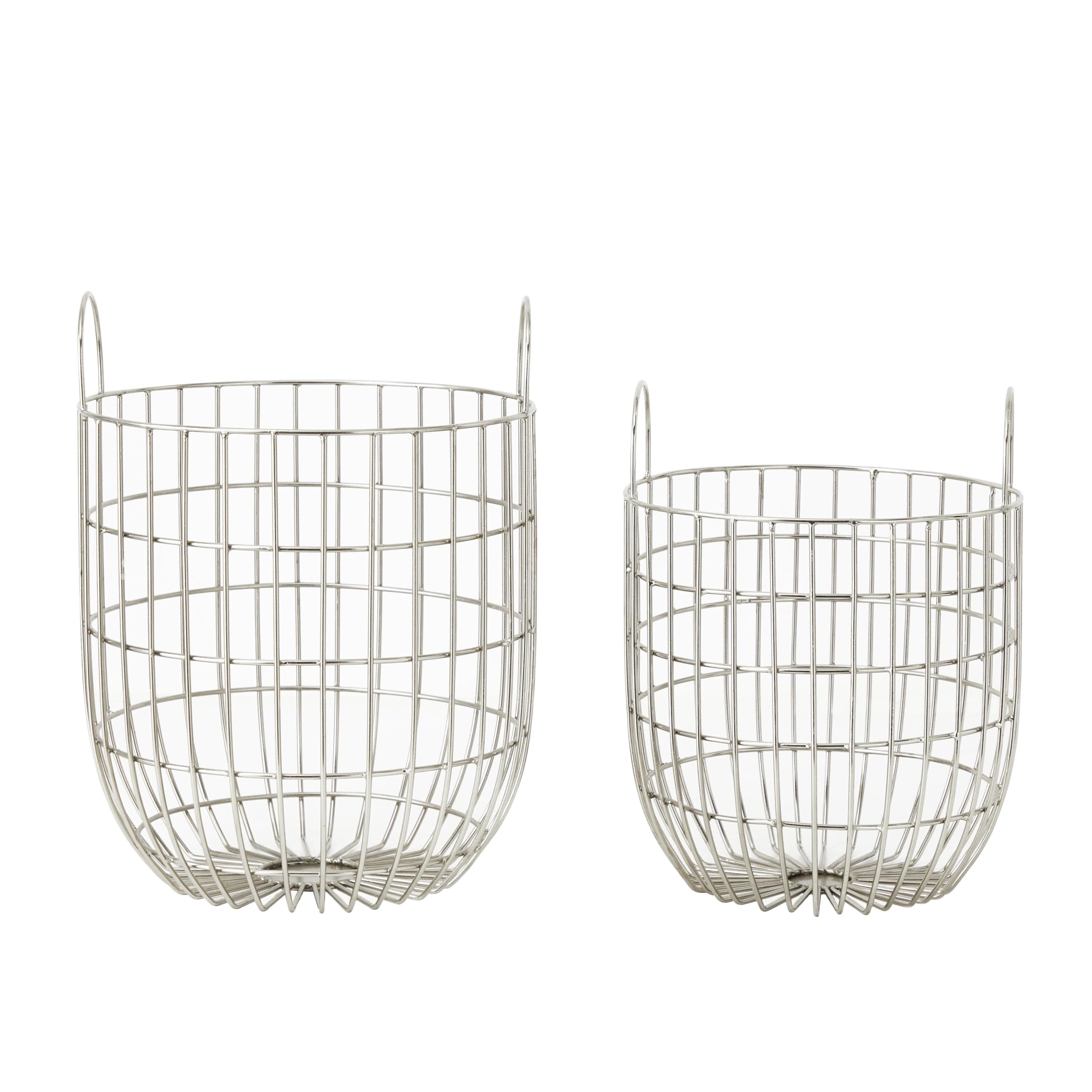 Deco 79 Metal Storage Basket Organizer Set of 2 - Open Grid Design with Arched Handles, 17