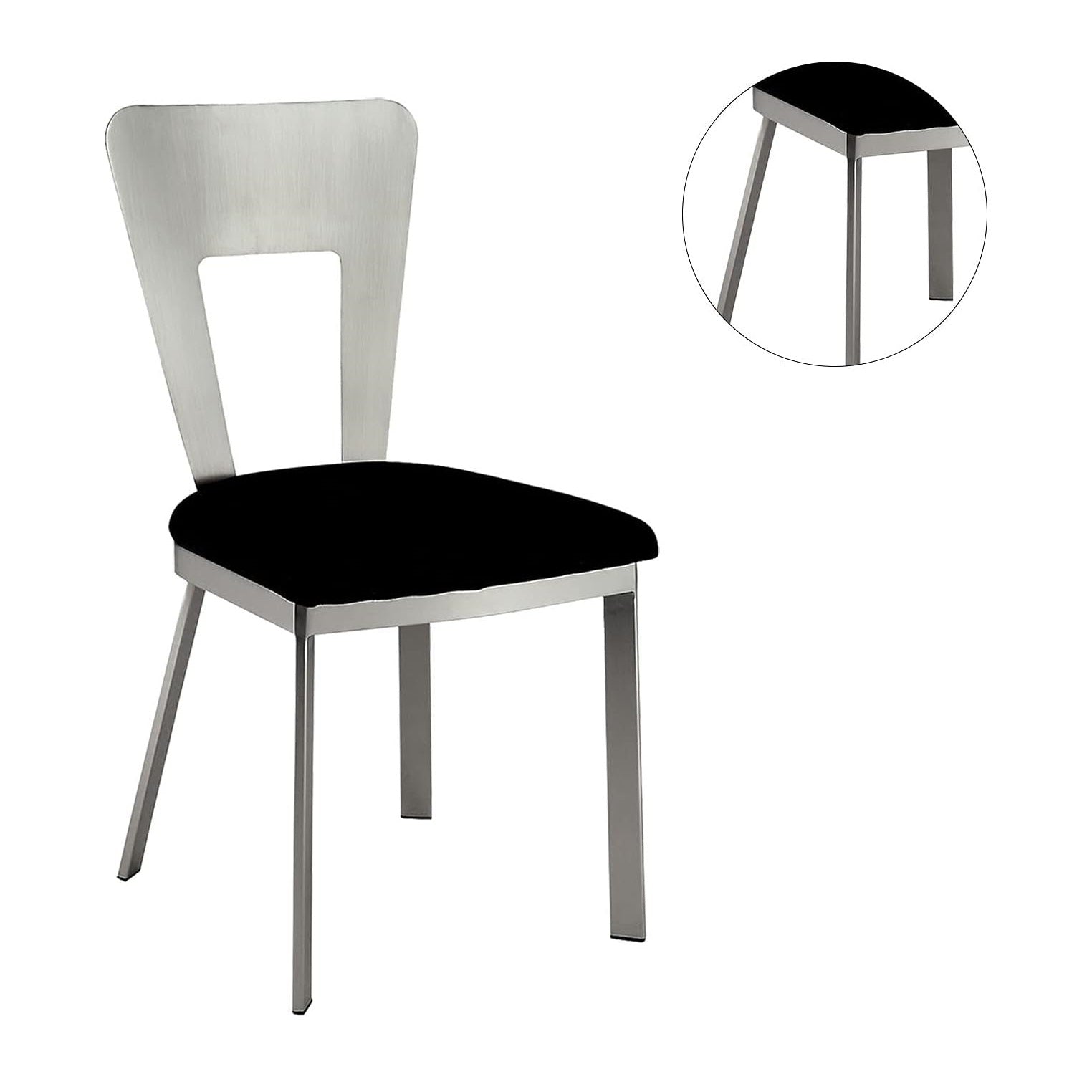 Modern Silver Metal 2-Piece Dining Chair Set with Black Microfiber Upholstery - Keyhole Back Design & Satin Powder Coating - Perfect for Kitchen, Dining Room, or Breakfast Nook Seating