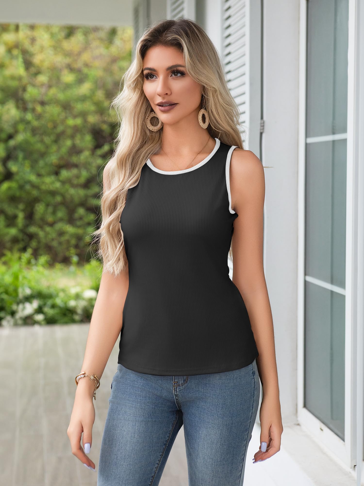 Women's Ribbed Knit Tank Tops - Slim Fitted Sleeveless Crewneck Shirts for Summer | Casual Basic Trendy Tops for Beach, Layering & Everyday Wear