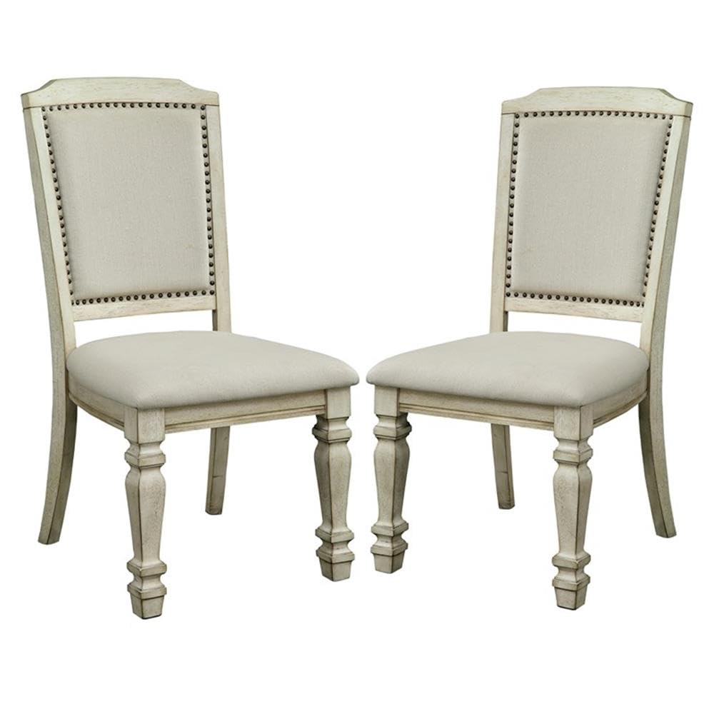 BOWERY HILL Transitional Fabric Padded Dining Side Chairs - Set of 2 Antique White Upholstered Chairs for Kitchen, Dining Room or Office - Comfortable & Stylish Seating Solution
