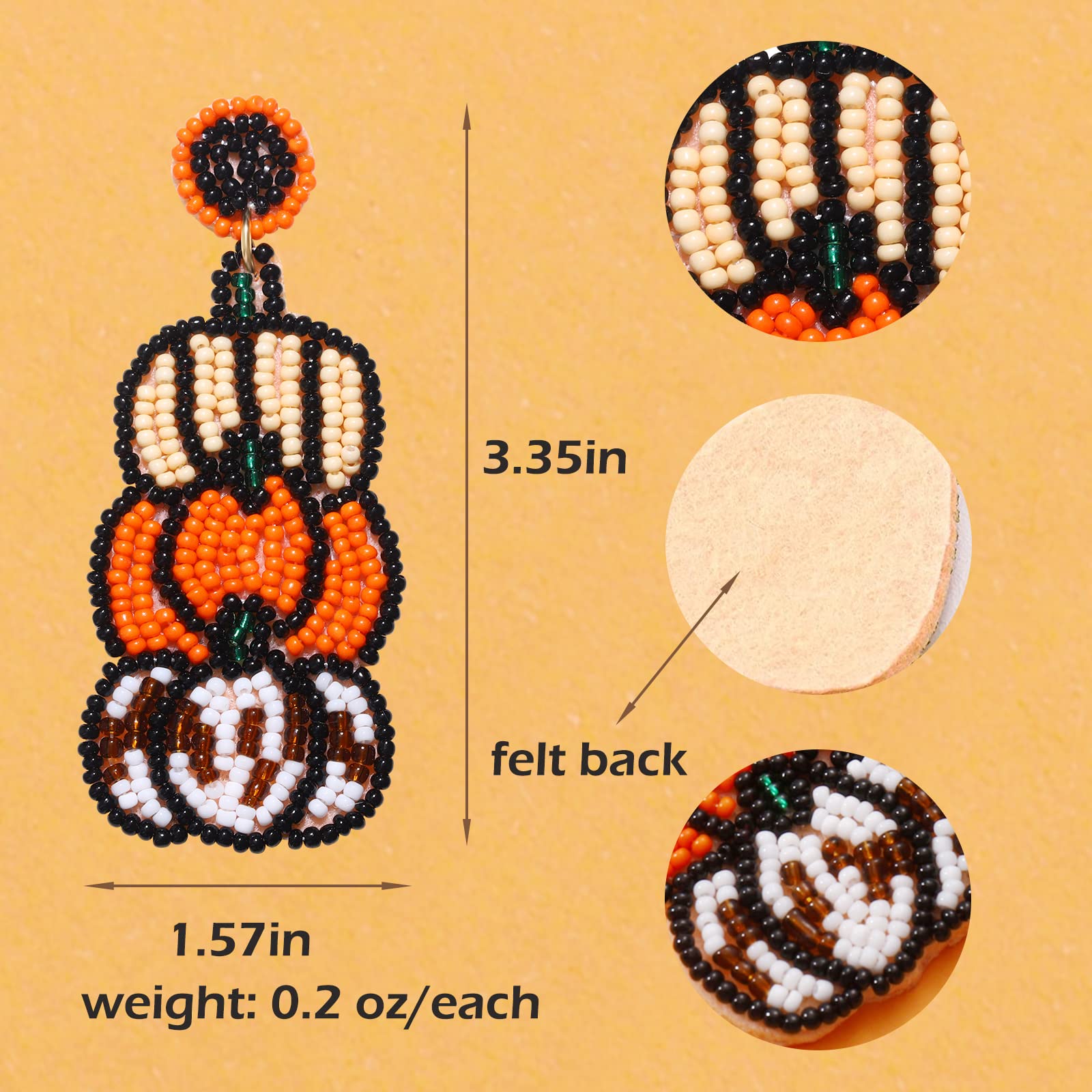 Halloween Earrings for Women - Cute Pumpkin Beaded Dangle Earrings | Halloween Party Jewelry Gifts for Girls & Kids | Perfect for Costume Parties, Trick or Treat & Holiday Festivities