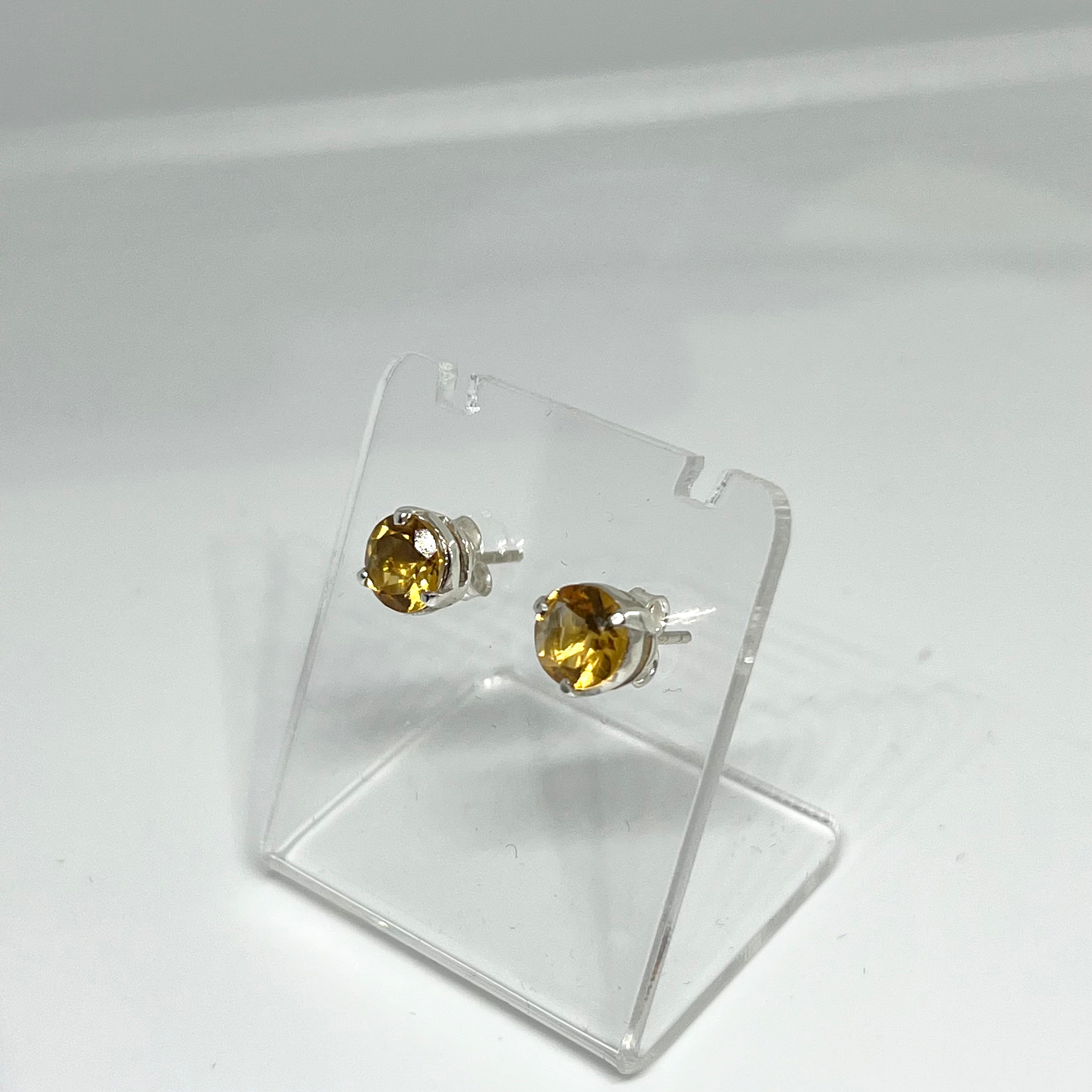 7mm Round Faceted Gemstone Stud Earrings - 3 Prong Set for Women (PSE006) | Perfect for Everyday Wear, Parties & Gifts