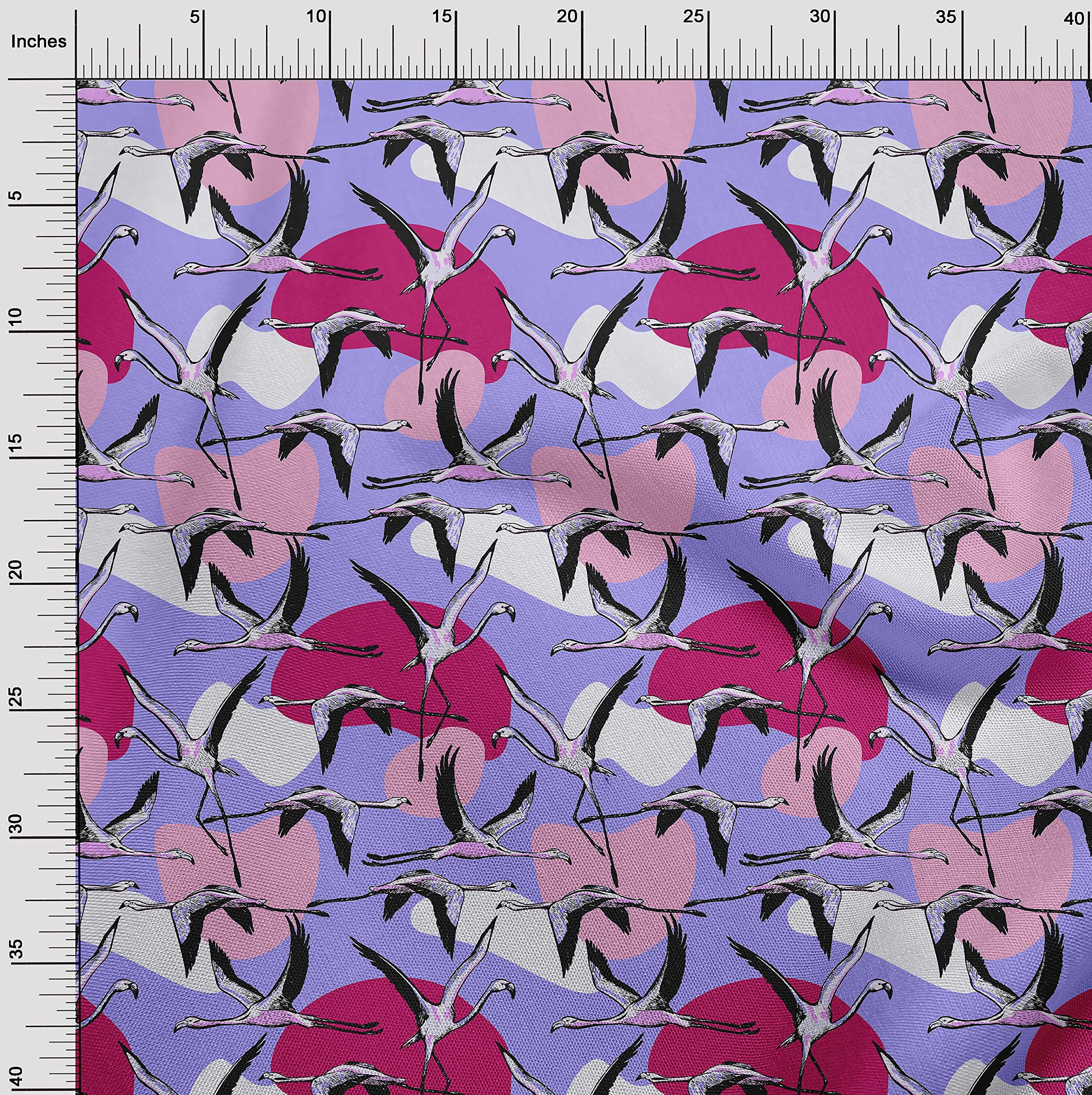 oneOone Rayon Amethyst Flamingo Print Fabric - 56 Inch Wide DIY Sewing Material for Dresses, Quilts & Home Decor | Premium Printed Fabric by The Yard