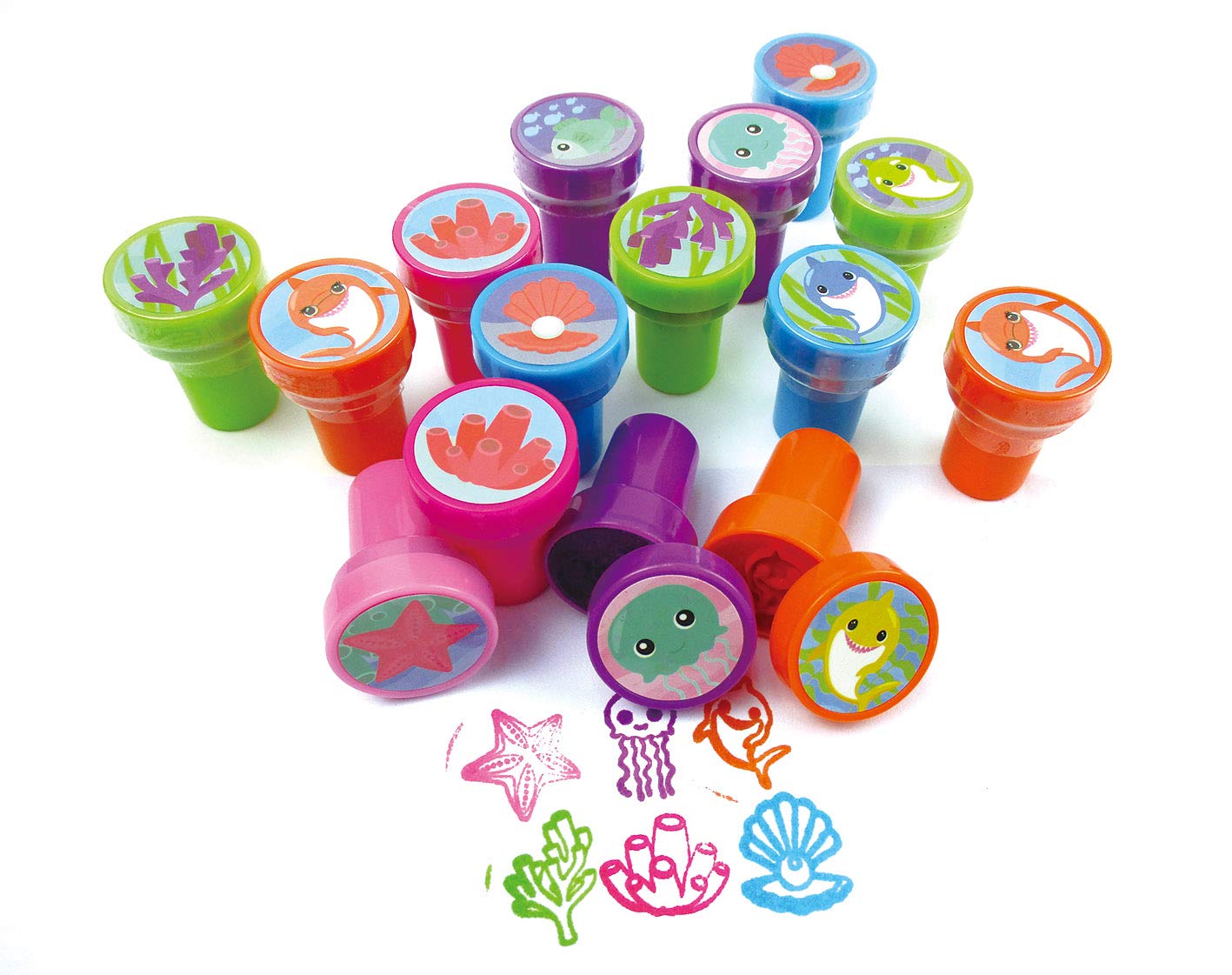 Shark Birthday Party Favors Set of 108 pcs - 12 Treat Bags, 24 Kids Stamps, 12 Sticker Sheets, 12 Coloring Books, 48 Crayons - Perfect for Shark-Themed Birthday Parties, Classroom Rewards & Kids' Goodie Bags