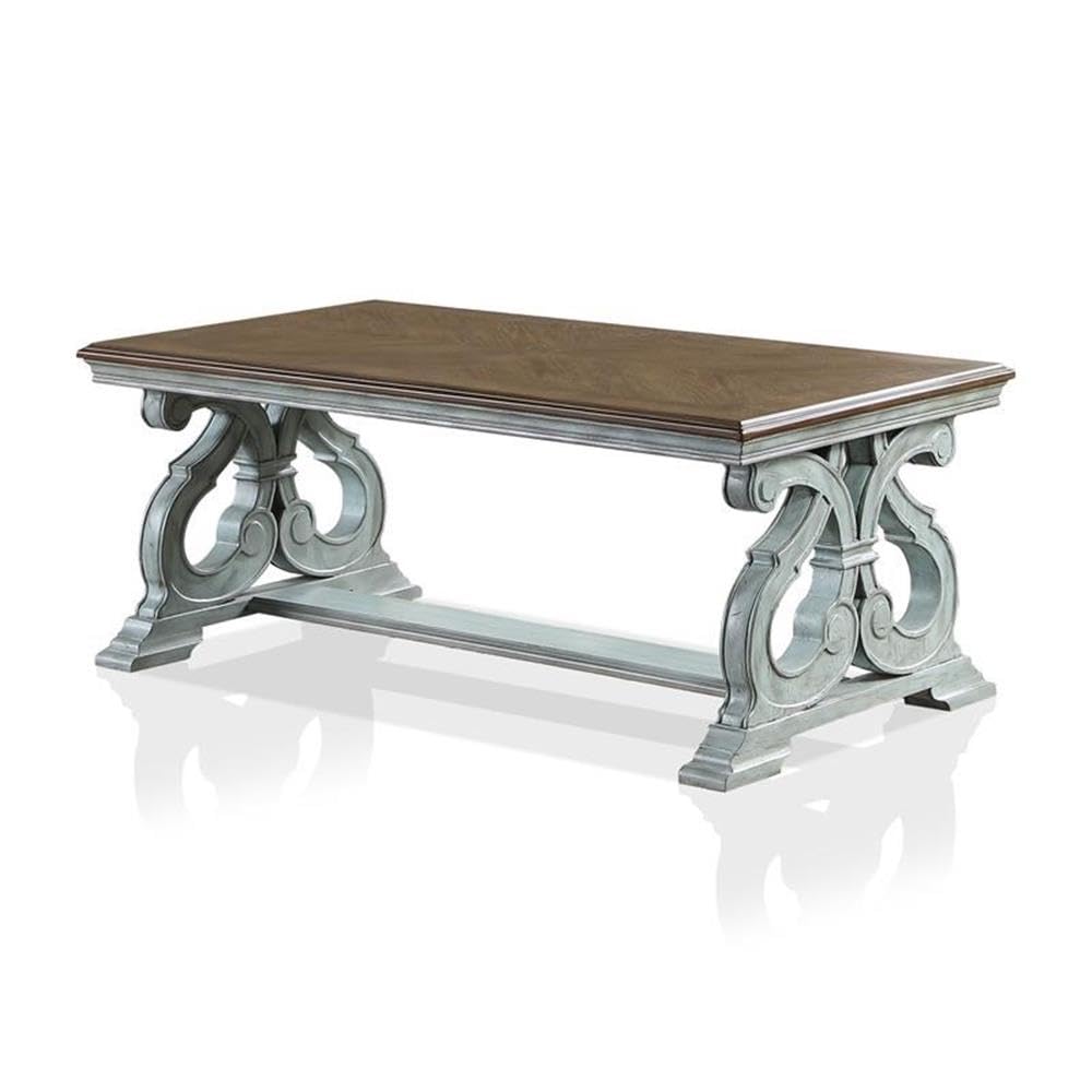 Furniture of America Adelman Solid Wood Coffee Table - Oak & Antique Blue Finish | Rustic Living Room Centerpiece for Home Decor