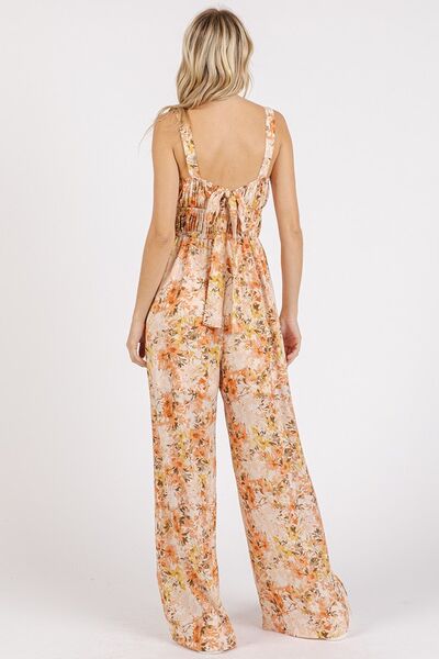 Mittoshop Floral Print Gathered Bust Sleeveless Jumpsuit for Women - Summer Beach Party, Vacation Outfit, Casual Wear