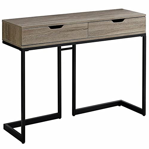 2 Drawer Accent Console Table in Dark Taupe & Black - Modern Entryway Sofa Table for Hallway, Living Room & Bedroom Decor