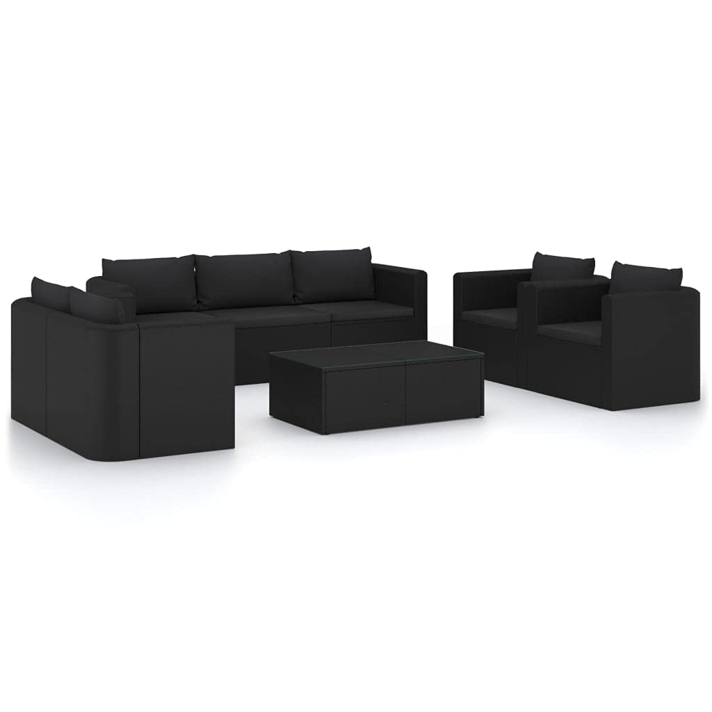 9-Piece Poly Rattan Patio Lounge Set with Removable Cushions - Modular Outdoor Furniture for Garden, Poolside & Backyard - Easy Cleaning Black Wicker Sofa Set