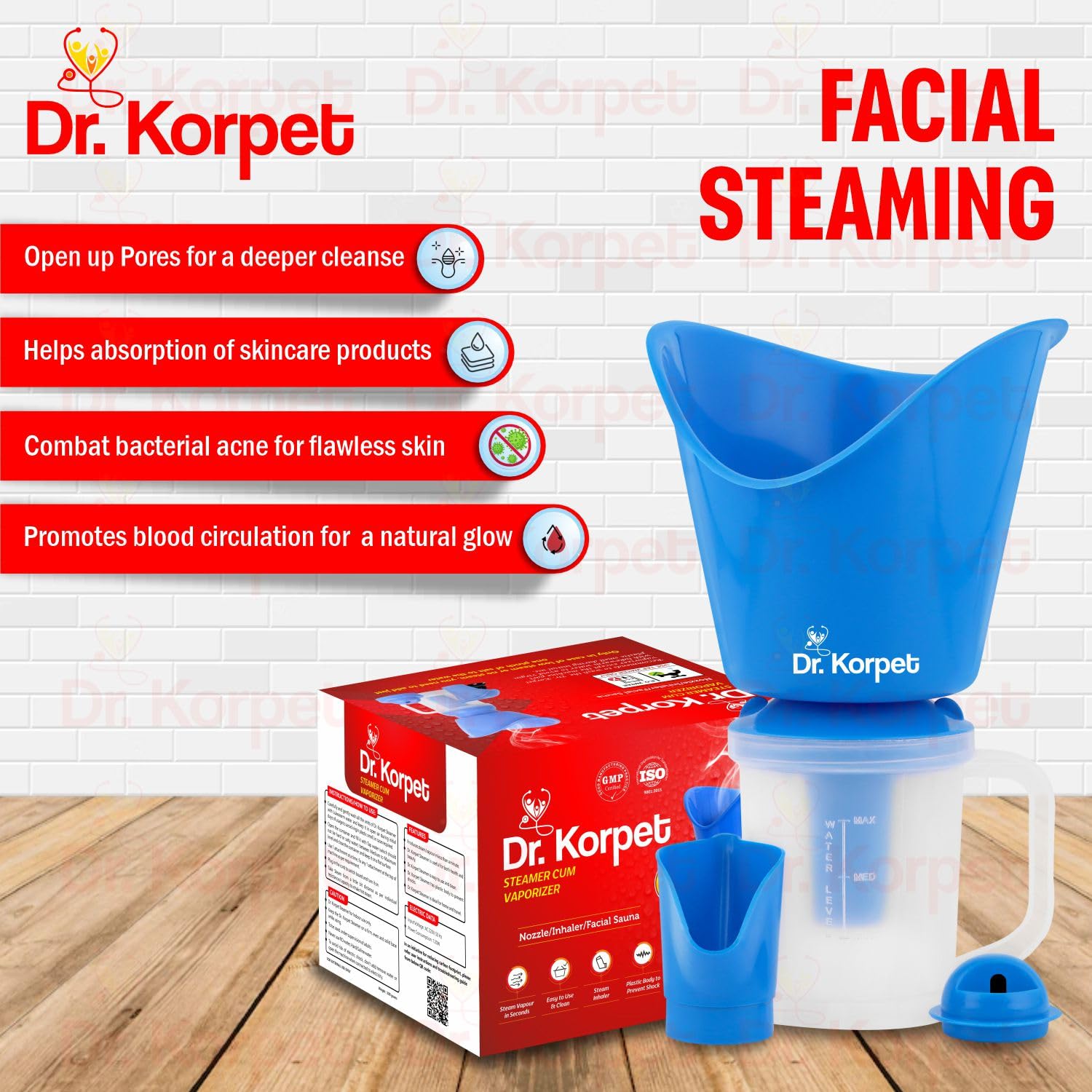 Dr. Korpet Steamer for Cold & Cough Relief - Portable Vaporizer for Adults, Facial Steamer & Steam Inhaler - Soothe Congestion & Hydrate Skin - Perfect for Home & Travel Use (Blue)