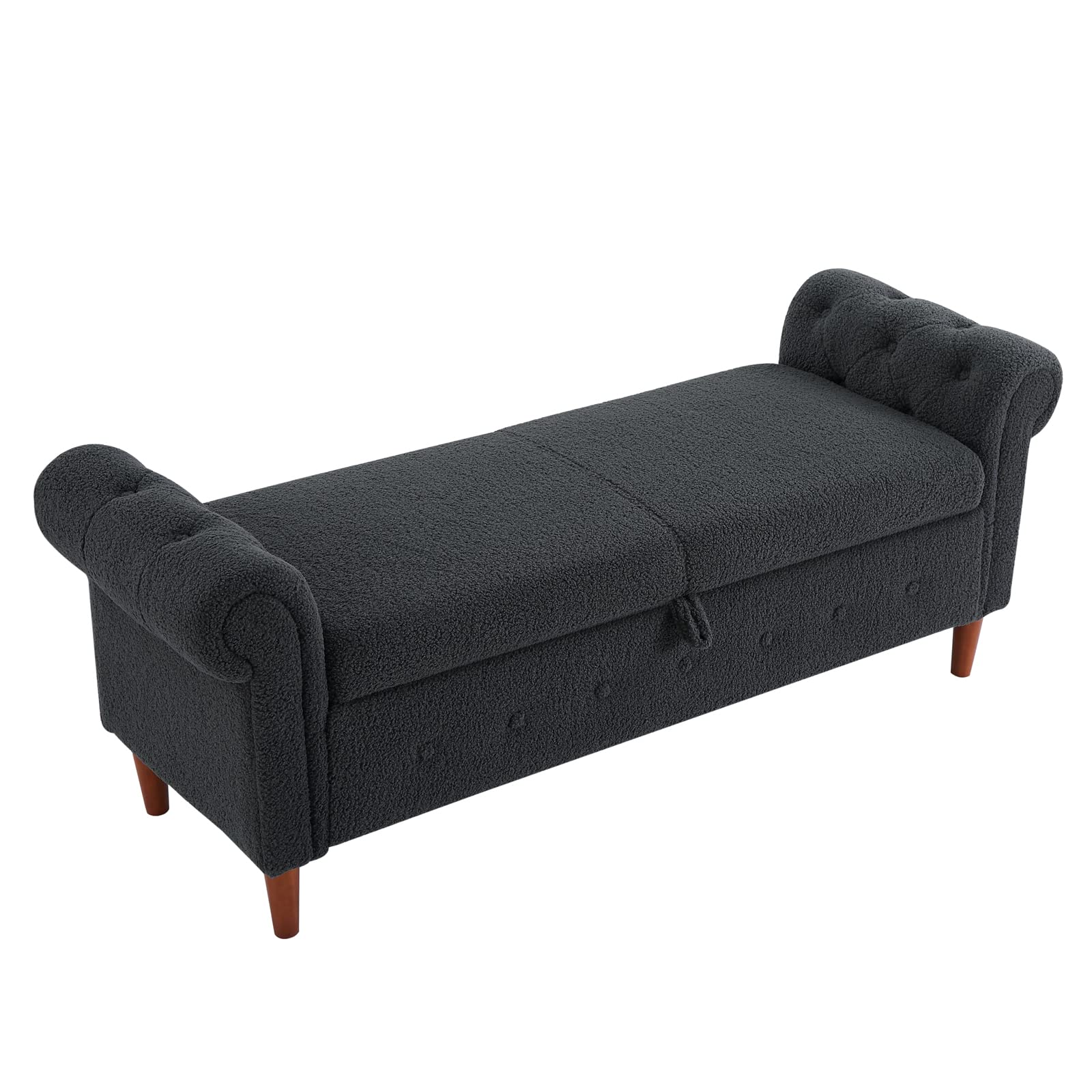 Aoowow Storage Bench with Rolled Arms - Teddy Fabric Ottoman for Bedroom, Living Room, End of Bed - Multi-Functional Seat & Toy Storage (Grey) - Perfect for Window Seating, Fireplace Lounging & Home Organization