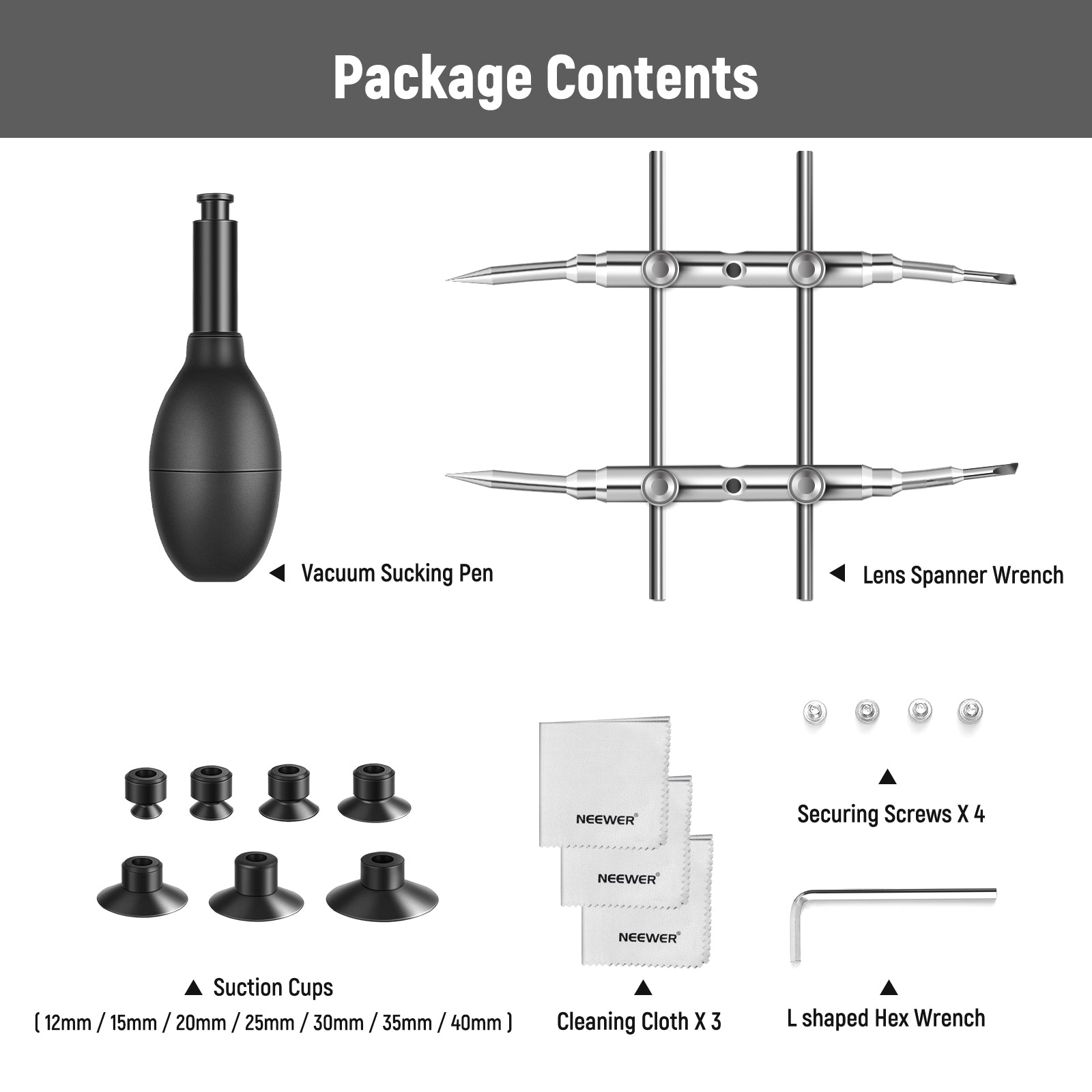NEEWER Professional Lens Sucker and Spanner Kit for DSLR Mirrorless Cameras - Easy Lens Removal & Installation for Photography & Videography