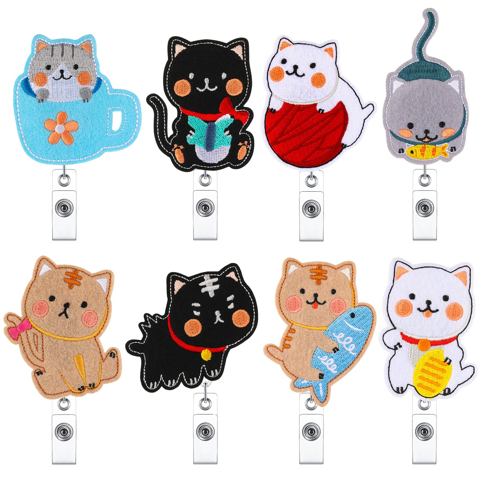 Cute Cat Nurse Badge Reels - 8 Pcs Retractable ID Holders with Alligator Clip for Doctors, Nurses & Teachers (Valentine's Gift)