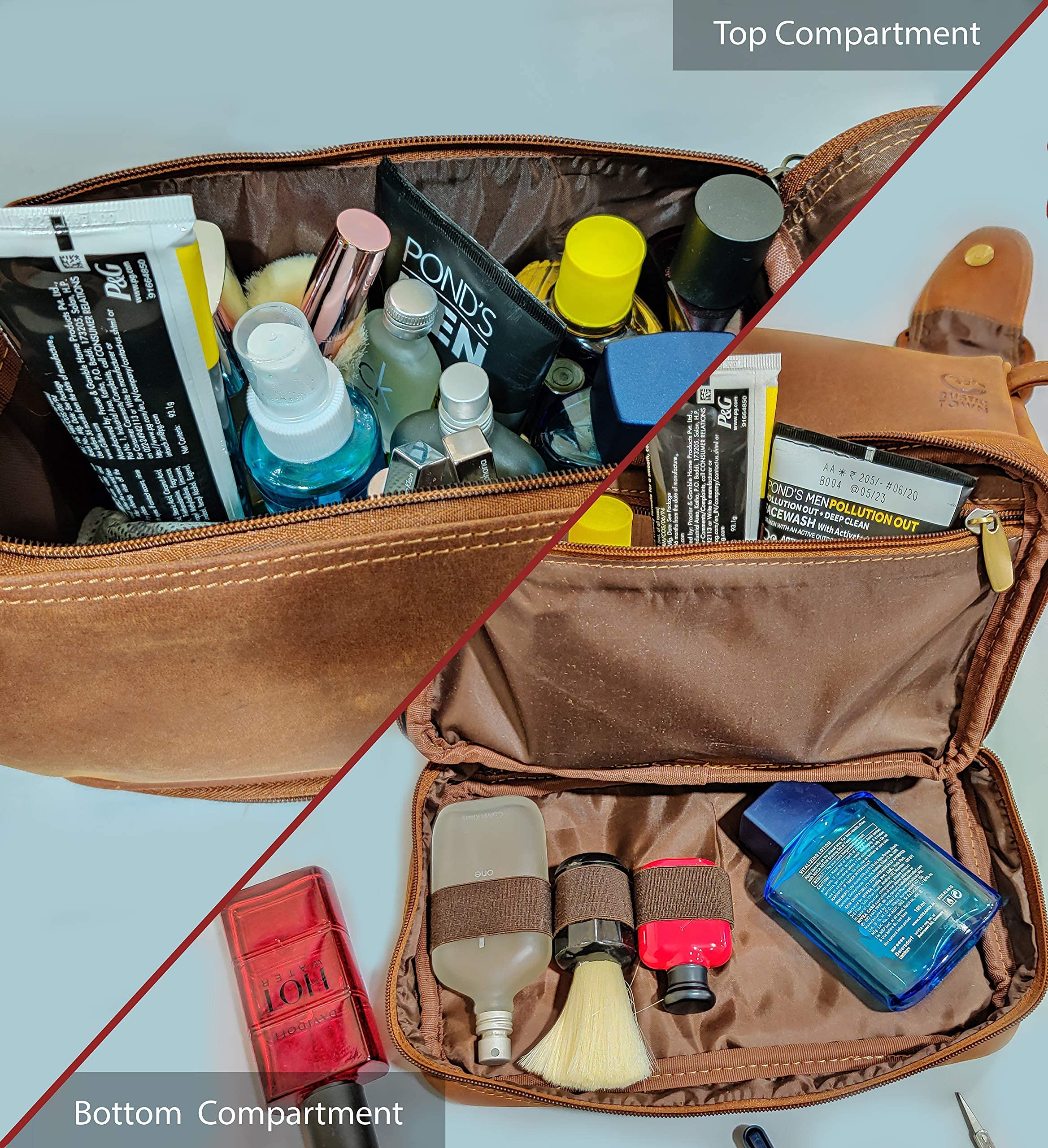 Premium Leather Duffel Bag & Toiletry Bag Set - Durable Men's Travel Accessories Gift for Business Trips, Gym & Weekend Getaways