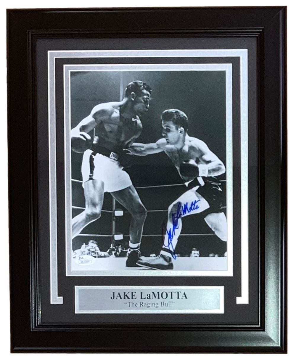 Authentic Jake LaMotta Signed Framed 8x10 Boxing Photo with JSA COA - Vintage Boxing Memorabilia for Sports Collectors & Man Cave Decor