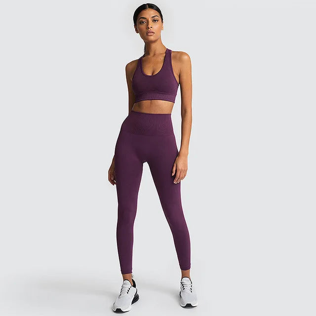 2pcs Women's Seamless Hyperflex Workout Outfits - Long Sleeve Crop Top & High Waist Leggings for Yoga, Gym & Running | Athletic Sportswear for Women | Perfect for Fitness, Training & Active Lifestyle