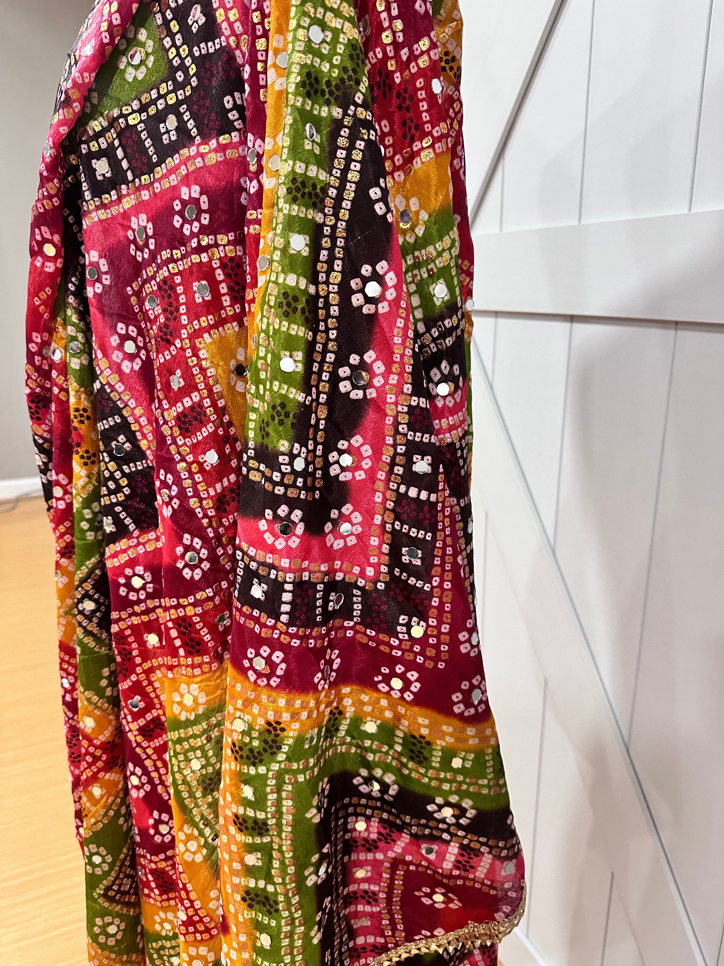 Phulkari Style Bandhini Print Dupatta Scarf - Elegant Indian Traditional Shawl for Women, Perfect for Weddings, Festivals & Ethnic Outfits