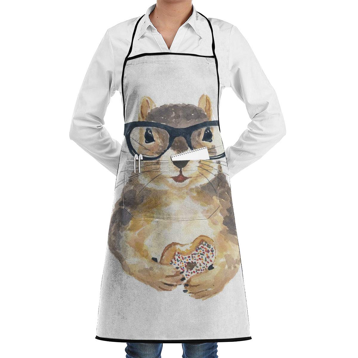 Squirrel with Glasses Kitchen Apron - Waiter/Server Style, 1 Pocket, Black - Perfect for Cooking, Crafting, Restaurant Work & Kitchen Fashion - Ideal for Men & Women in Home & Professional Settings